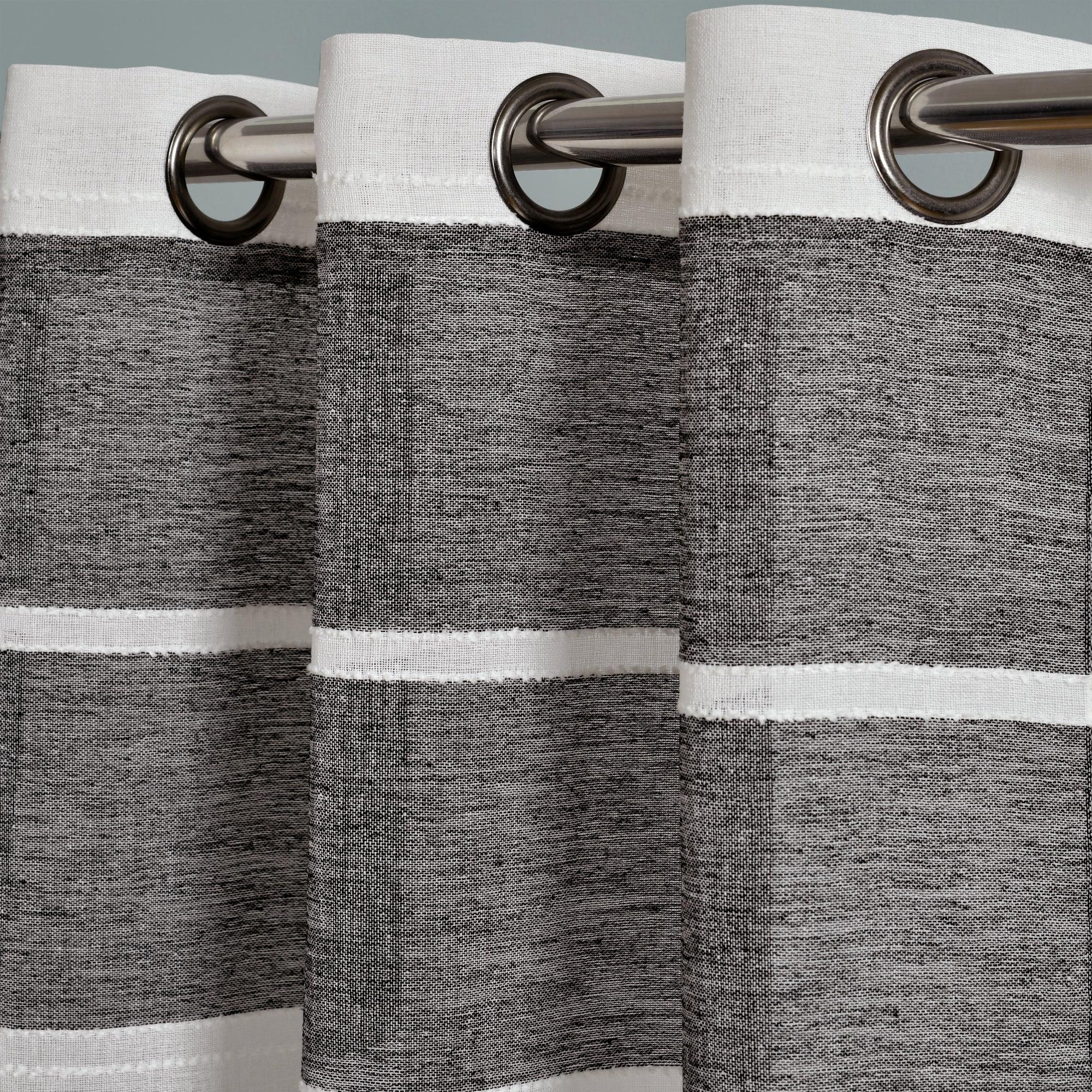 Textured Stripe Grommet Sheer Window Curtain Panel Set