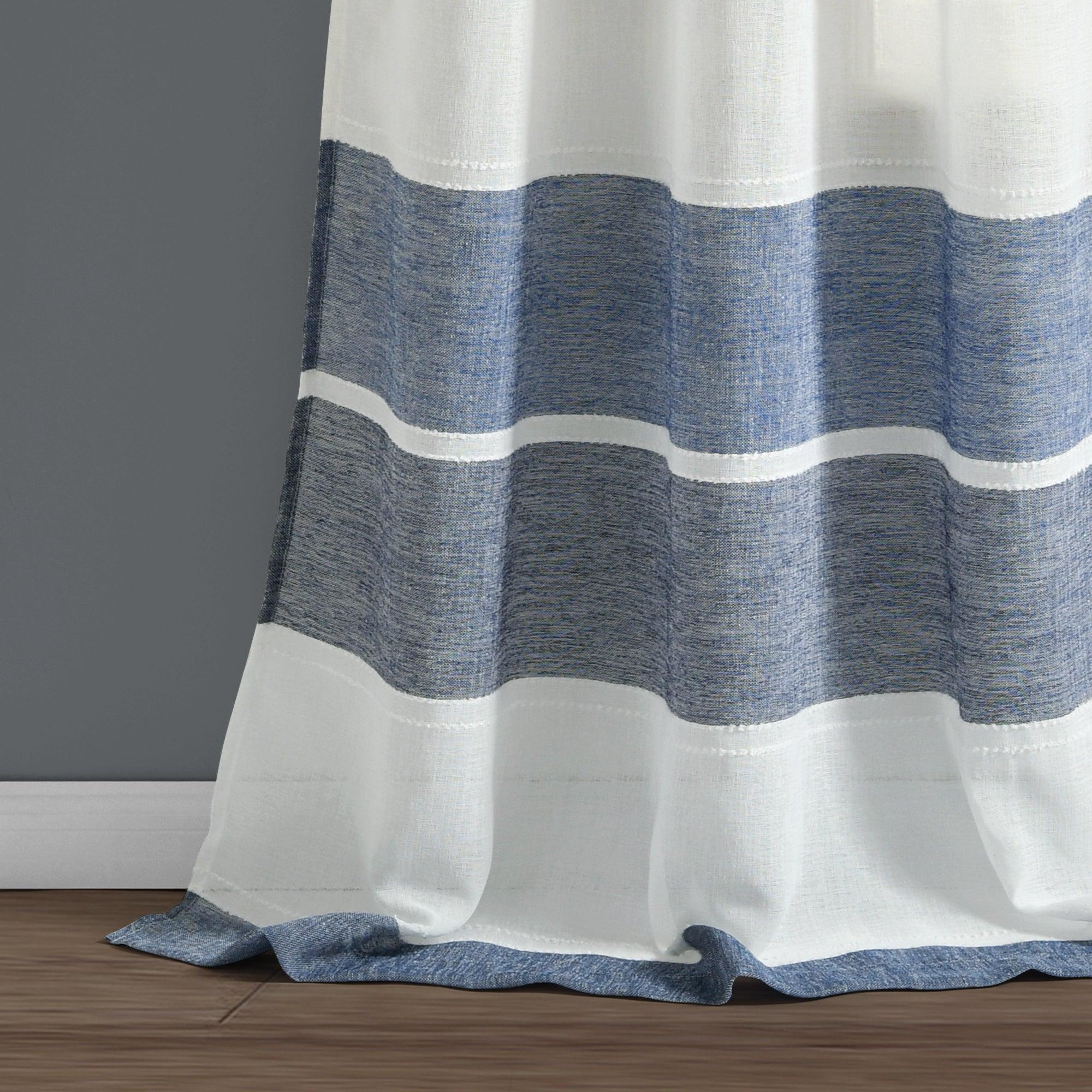 Textured Stripe Grommet Sheer Window Curtain Panel Set