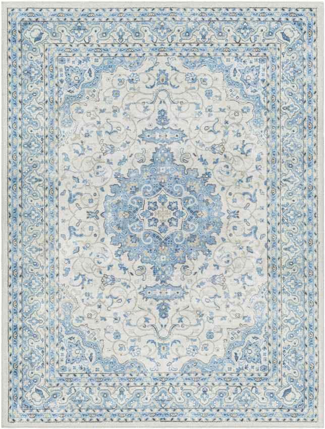 Tomara Traditional Ice Blue Washable Area Rug