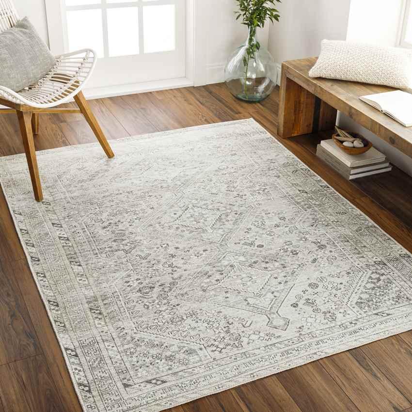 Tonganoxie Traditional Cream Washable Area Rug