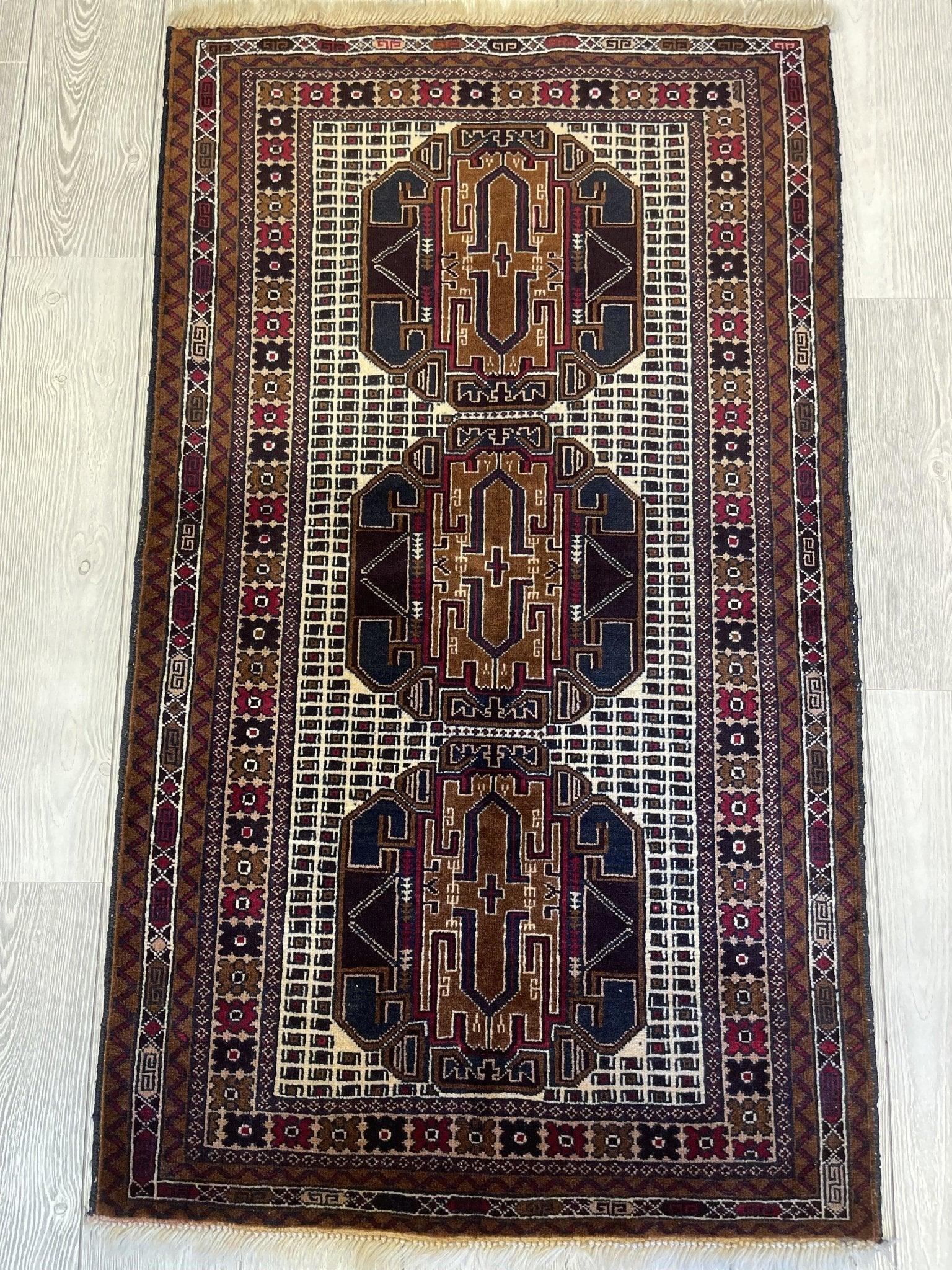 High Quality Afghani Tribal Baluchi Hand Knotted Area Rug 2'8''x4'5''