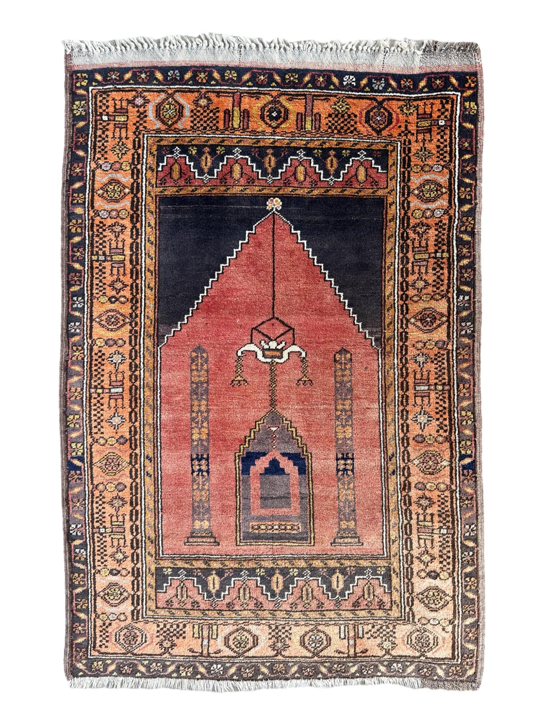 Vintage Wool Hand-knotted Turkish Prayer Rug 36” x 54”