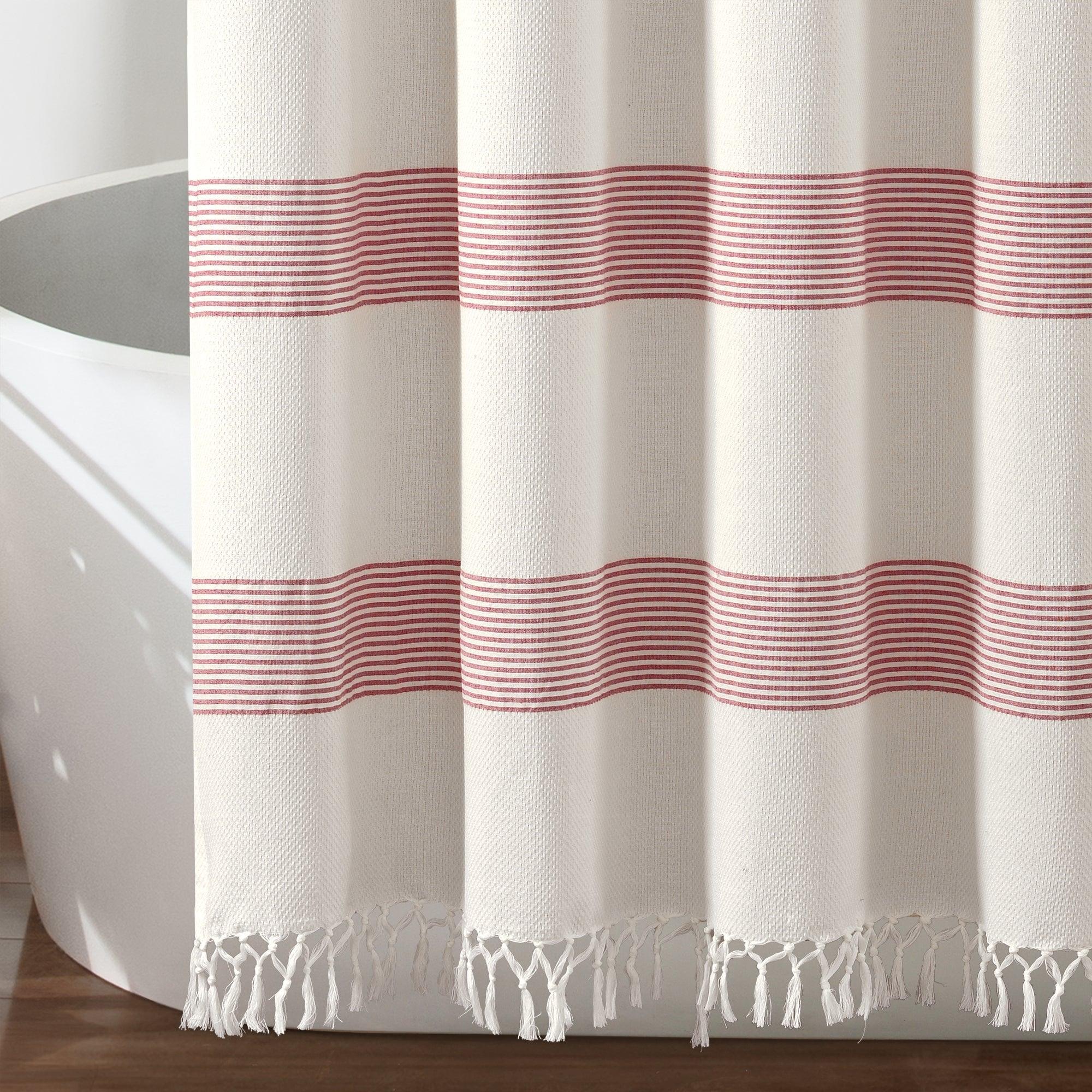 Tucker Stripe Yarn Dyed Cotton Knotted Tassel Shower Curtain