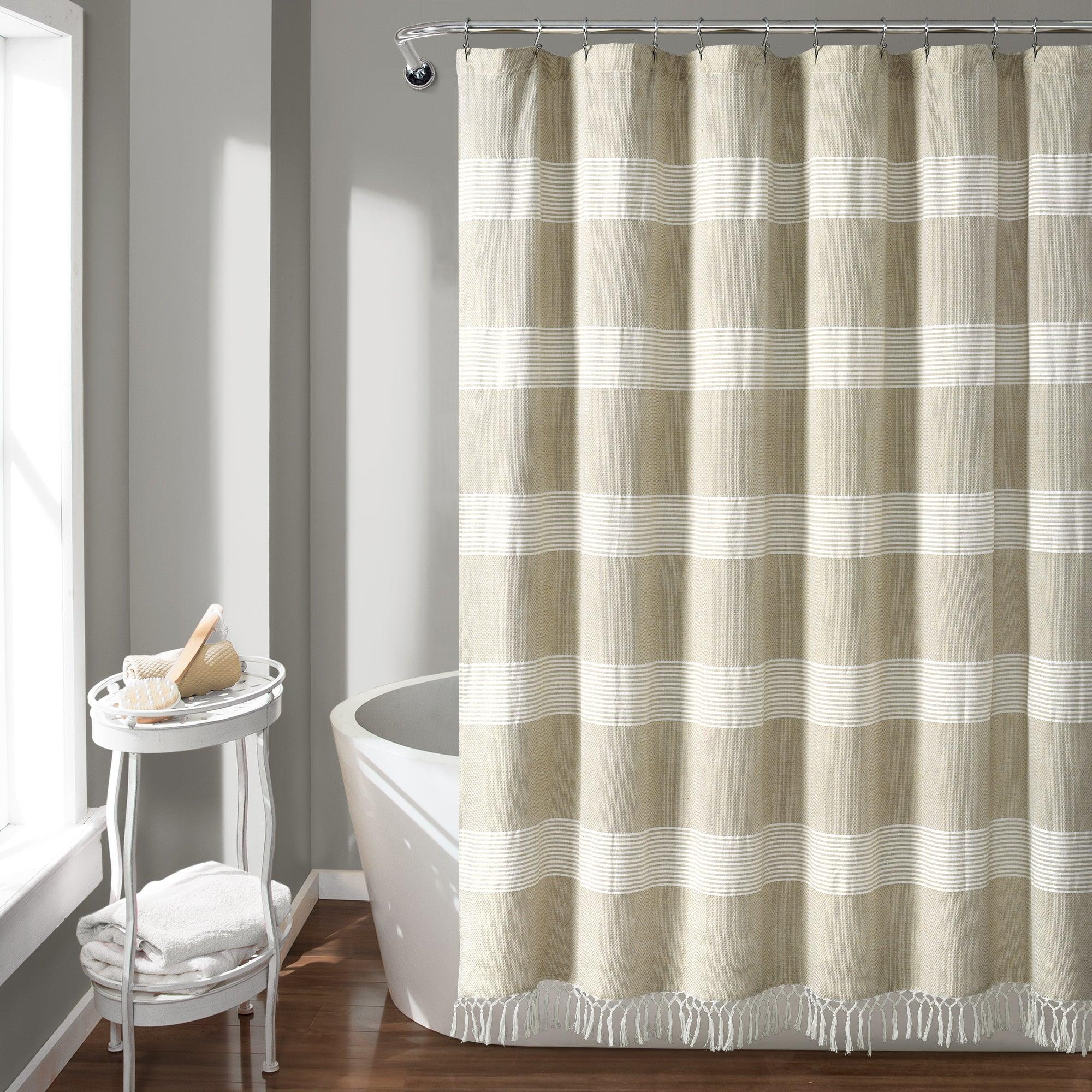 Tucker Stripe Yarn Dyed Cotton Knotted Tassel Shower Curtain