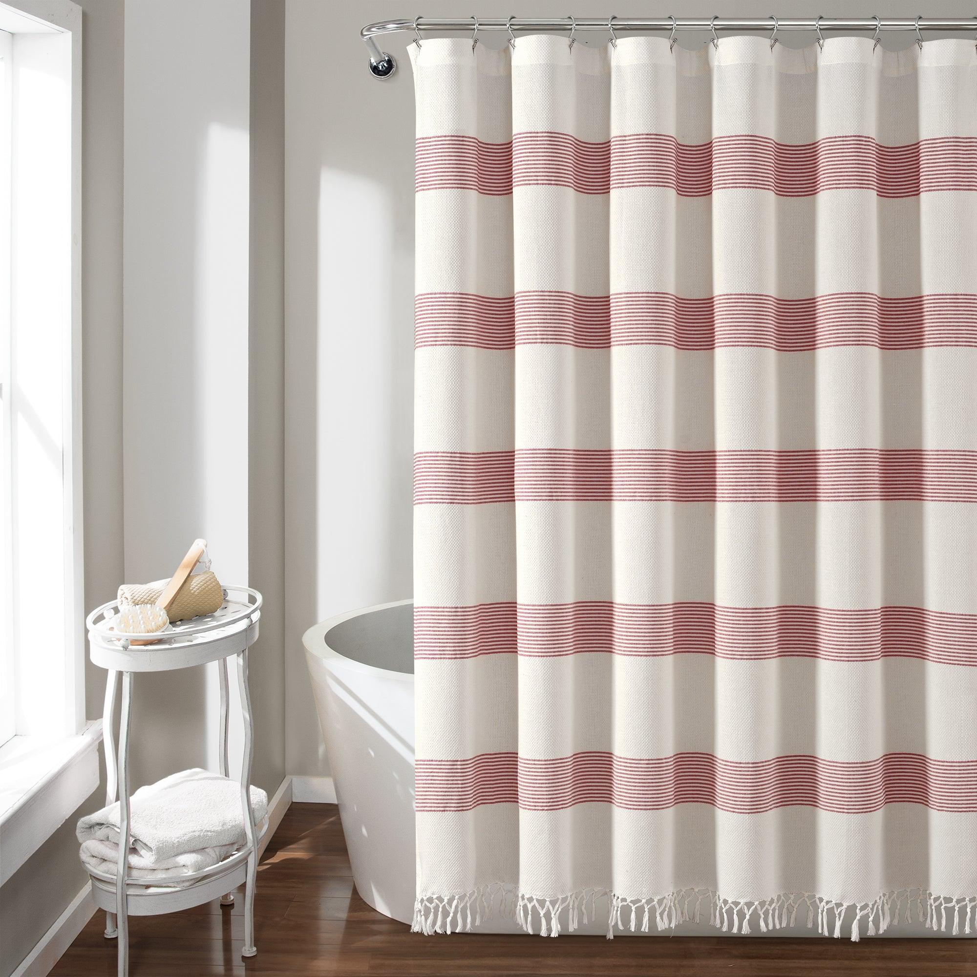 Tucker Stripe Yarn Dyed Cotton Knotted Tassel Shower Curtain