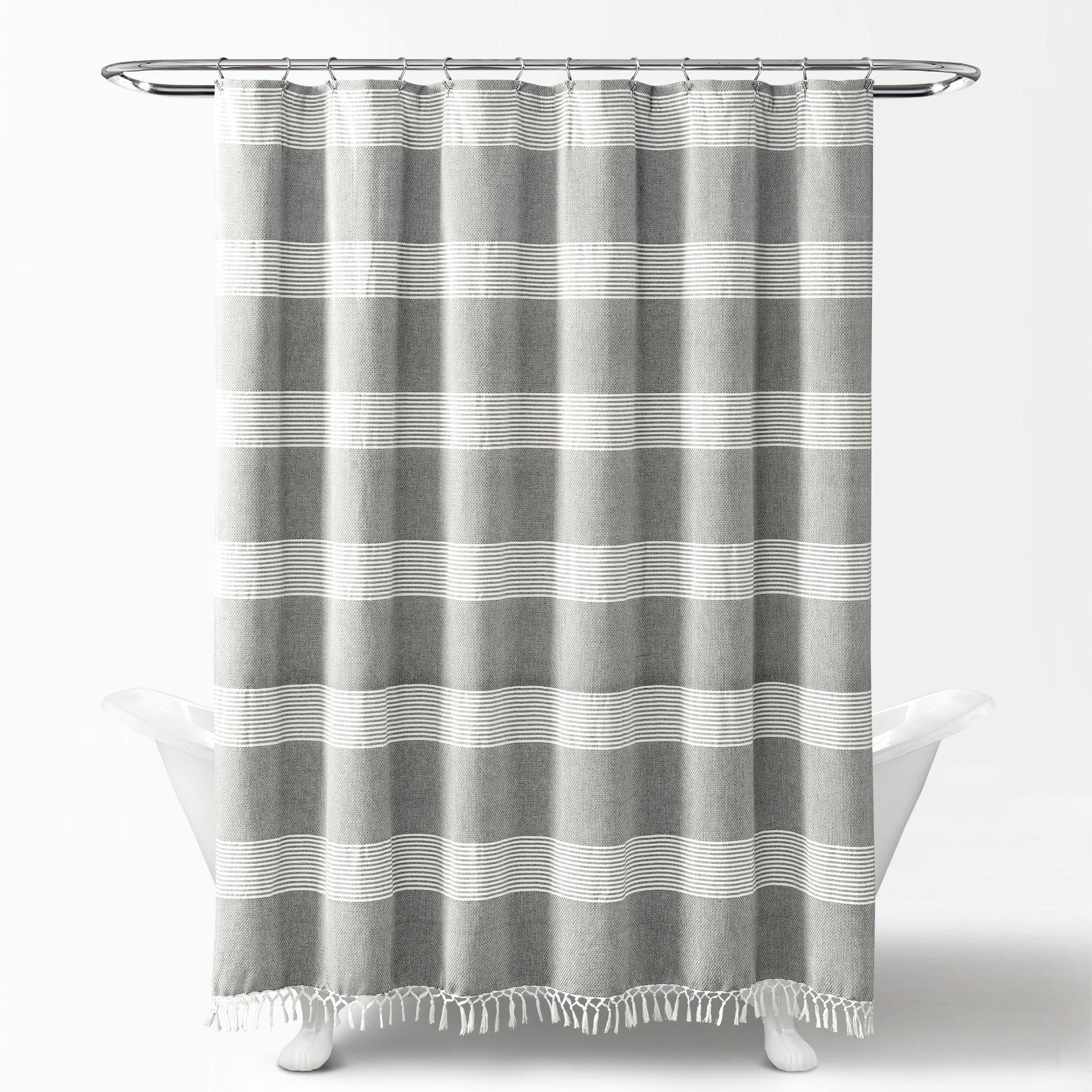 Tucker Stripe Yarn Dyed Cotton Knotted Tassel Shower Curtain