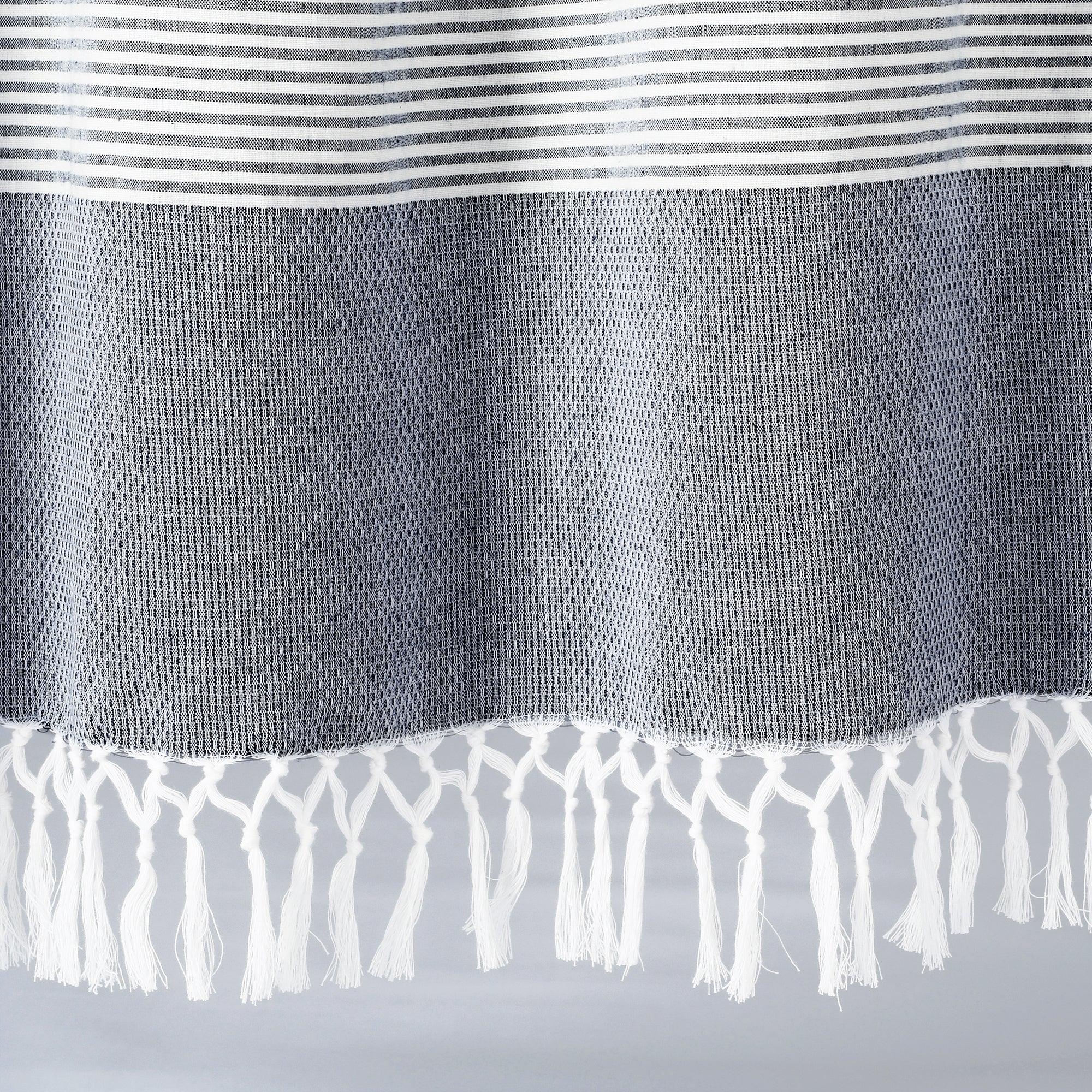 Tucker Stripe Yarn Dyed Cotton Knotted Tassel Window Curtain Panel Set