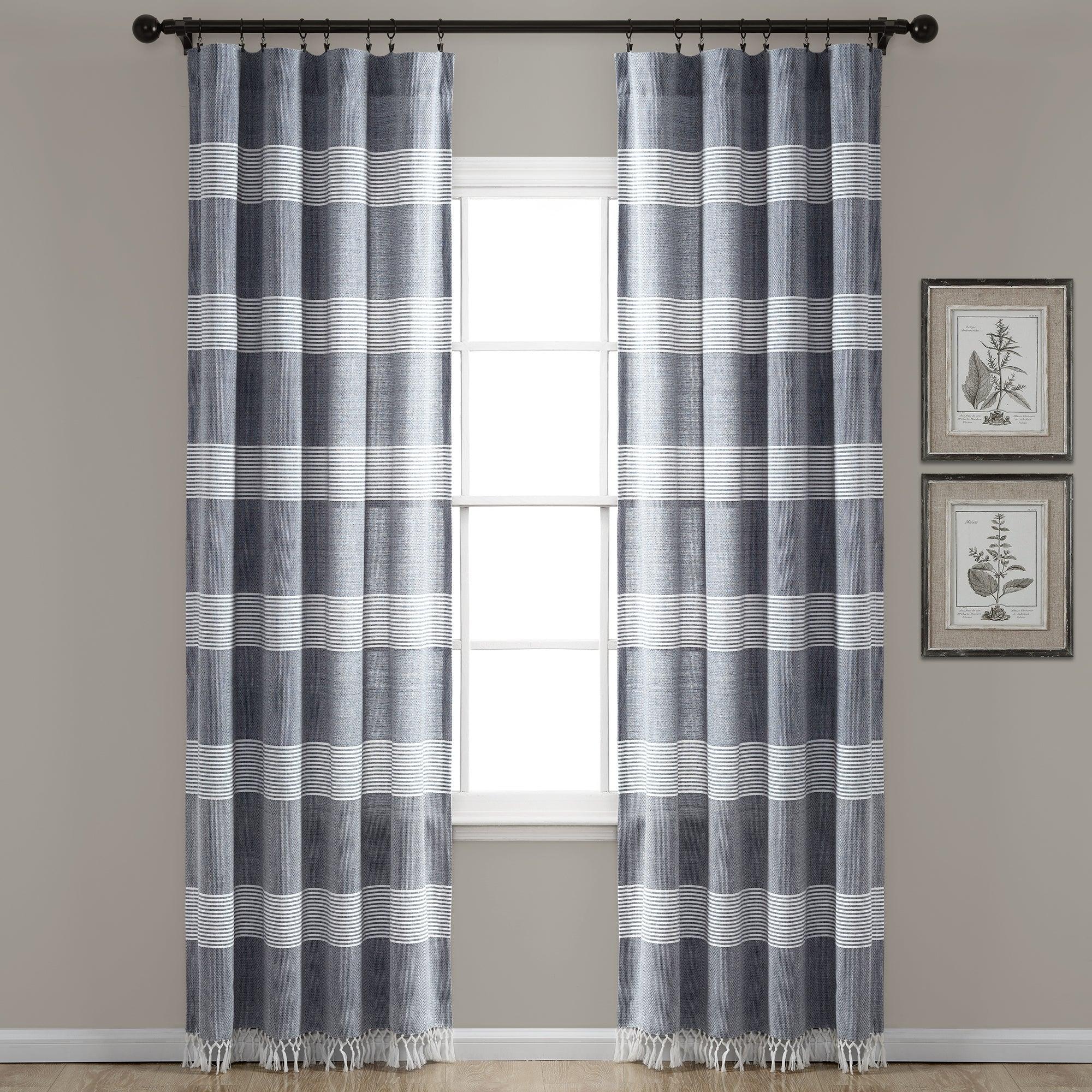 Tucker Stripe Yarn Dyed Cotton Knotted Tassel Window Curtain Panel Set