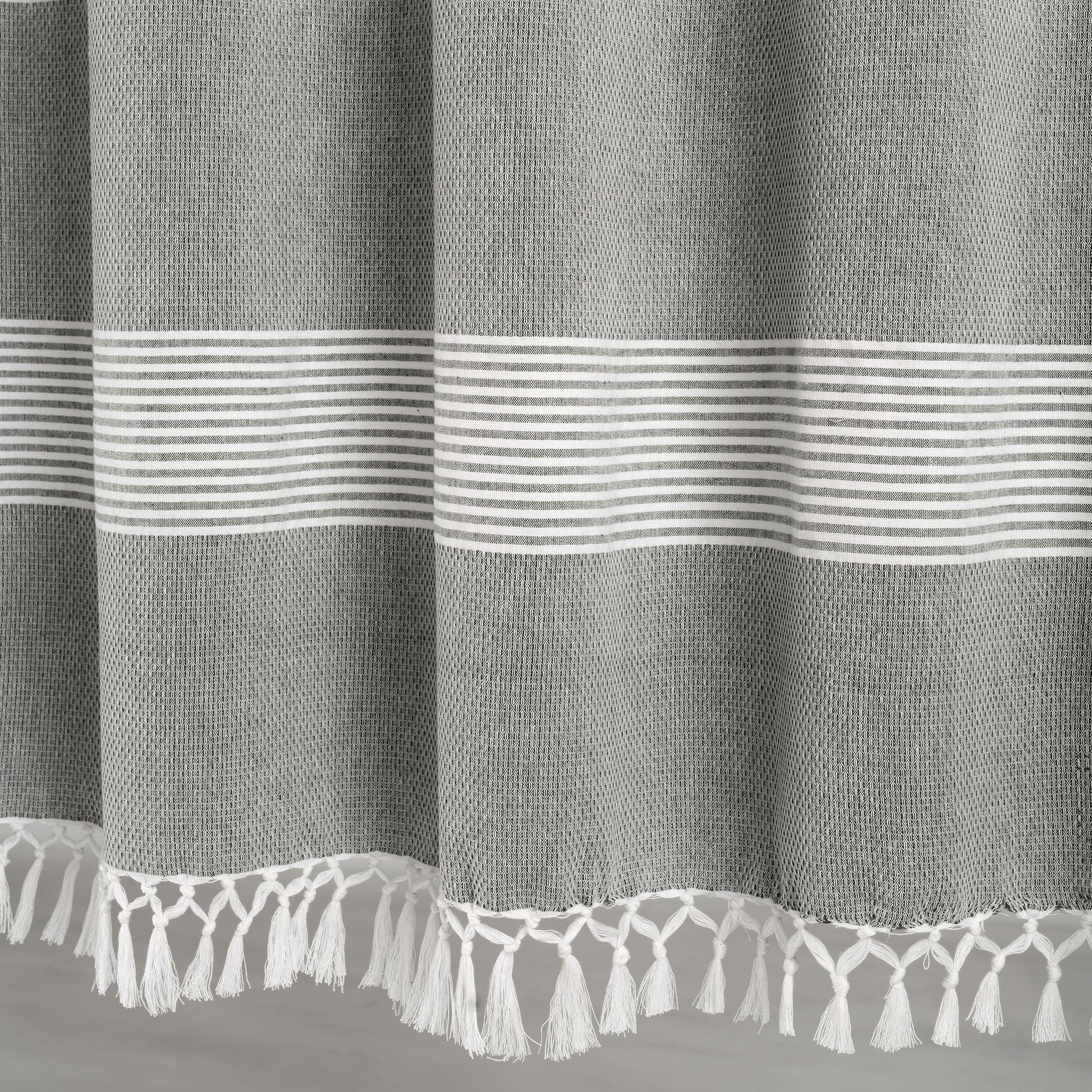 Tucker Stripe Yarn Dyed Cotton Knotted Tassel Window Curtain Panel Set