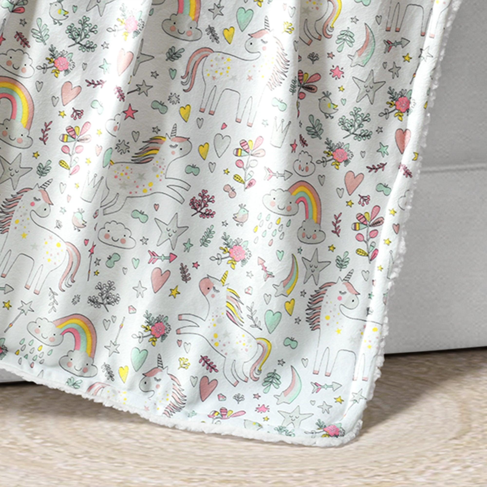 Unicorn Heart Rainbow Sherpa Baby Blanket