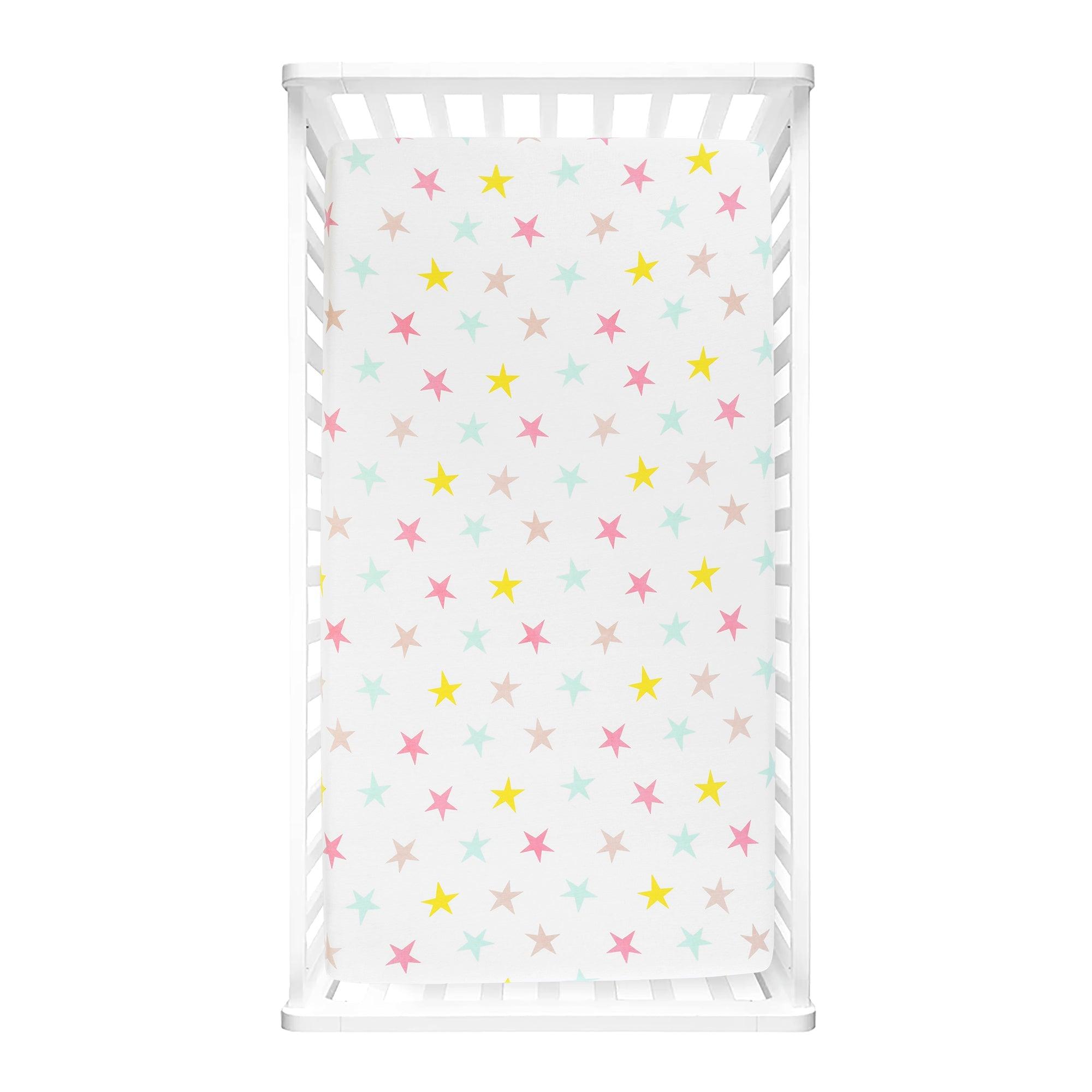 Unicorn Heart Rainbow Star Organic Cotton Fitted Crib Sheet 2 Pack Set