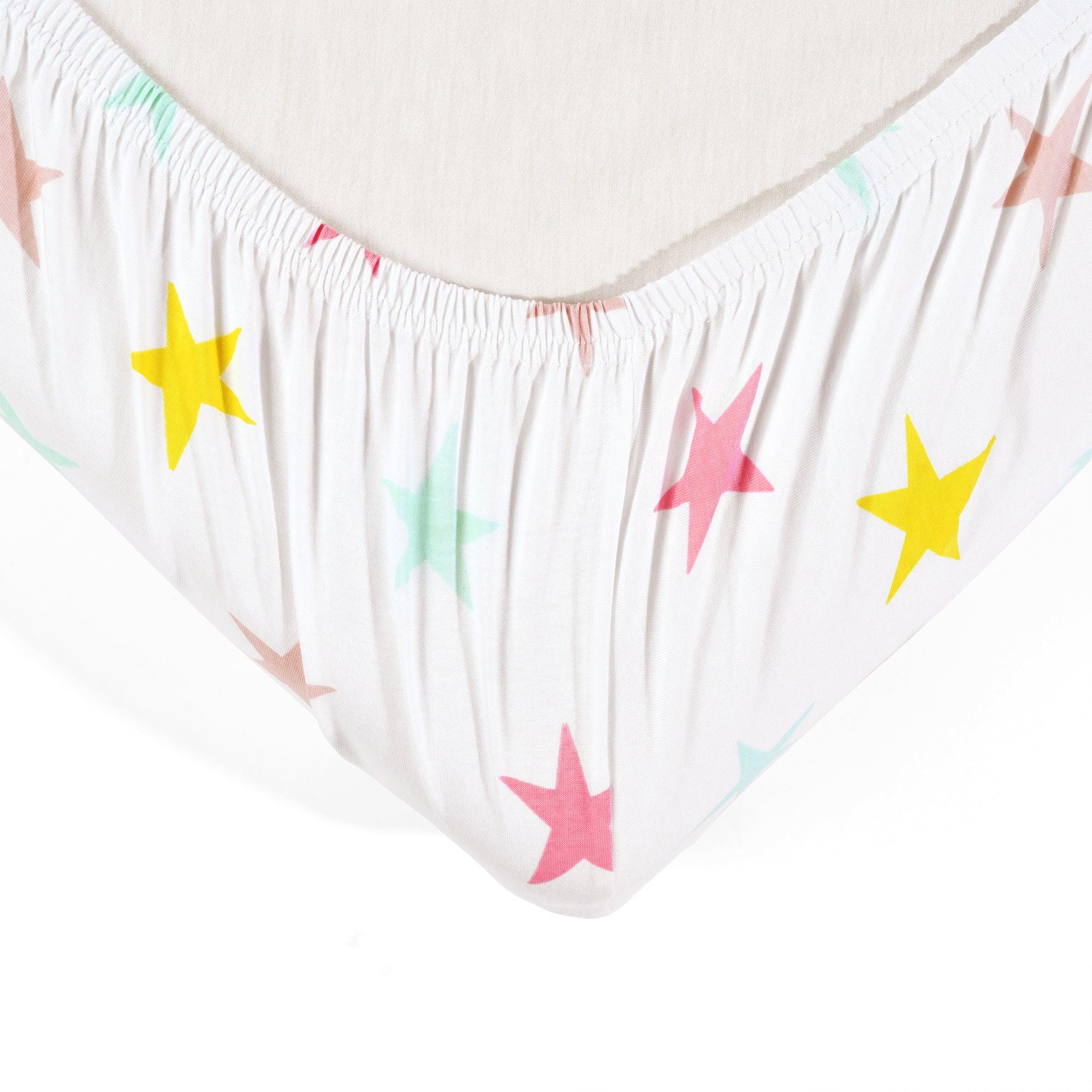 Unicorn Heart Rainbow Star Organic Cotton Fitted Crib Sheet 2 Pack Set