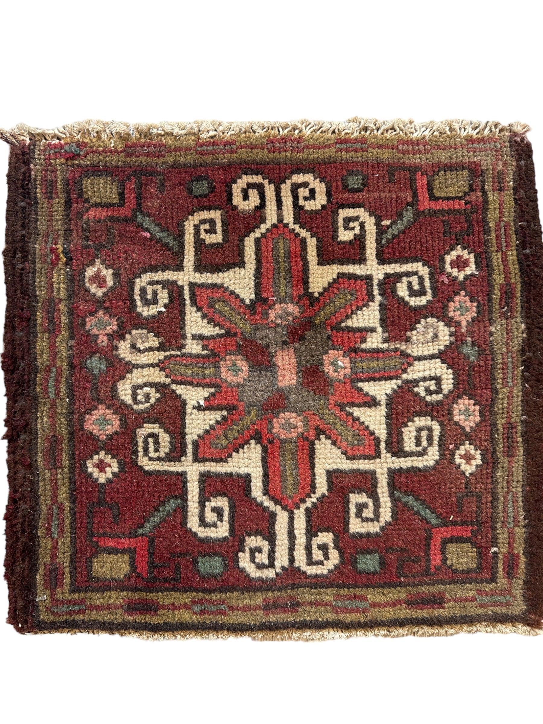 Unique Vintage Mini Wool Square Rug 17.5” x 19”