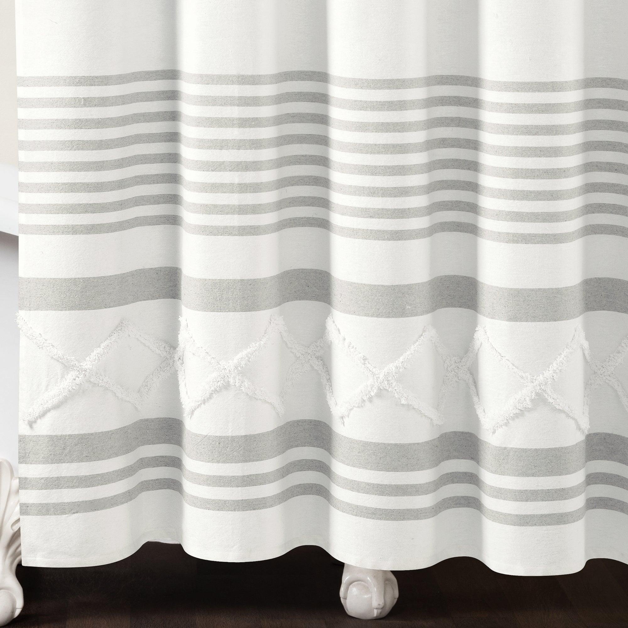 Urban Diamond Stripe Woven Tufted Recycled Cotton Shower Curtain