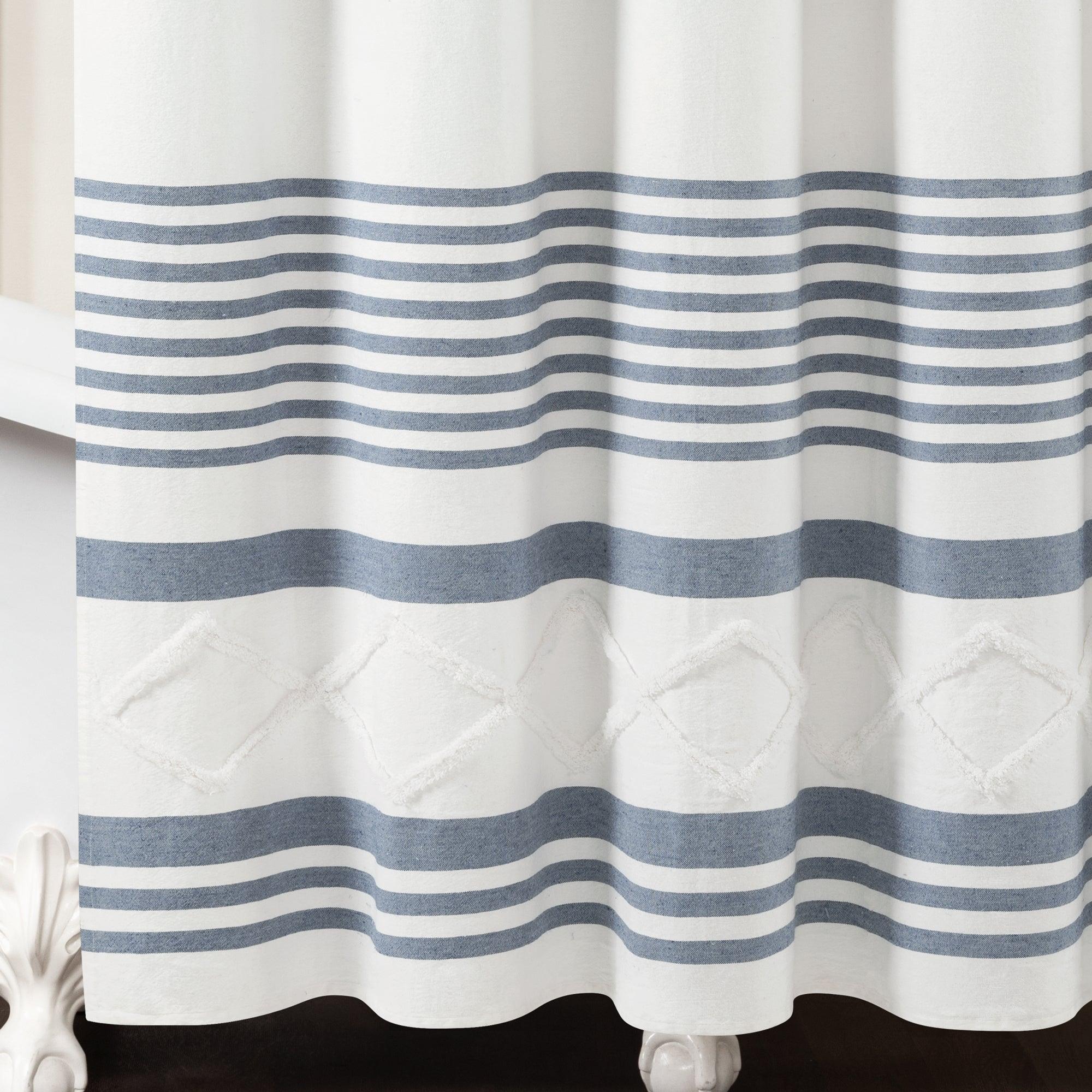 Urban Diamond Stripe Woven Tufted Recycled Cotton Shower Curtain