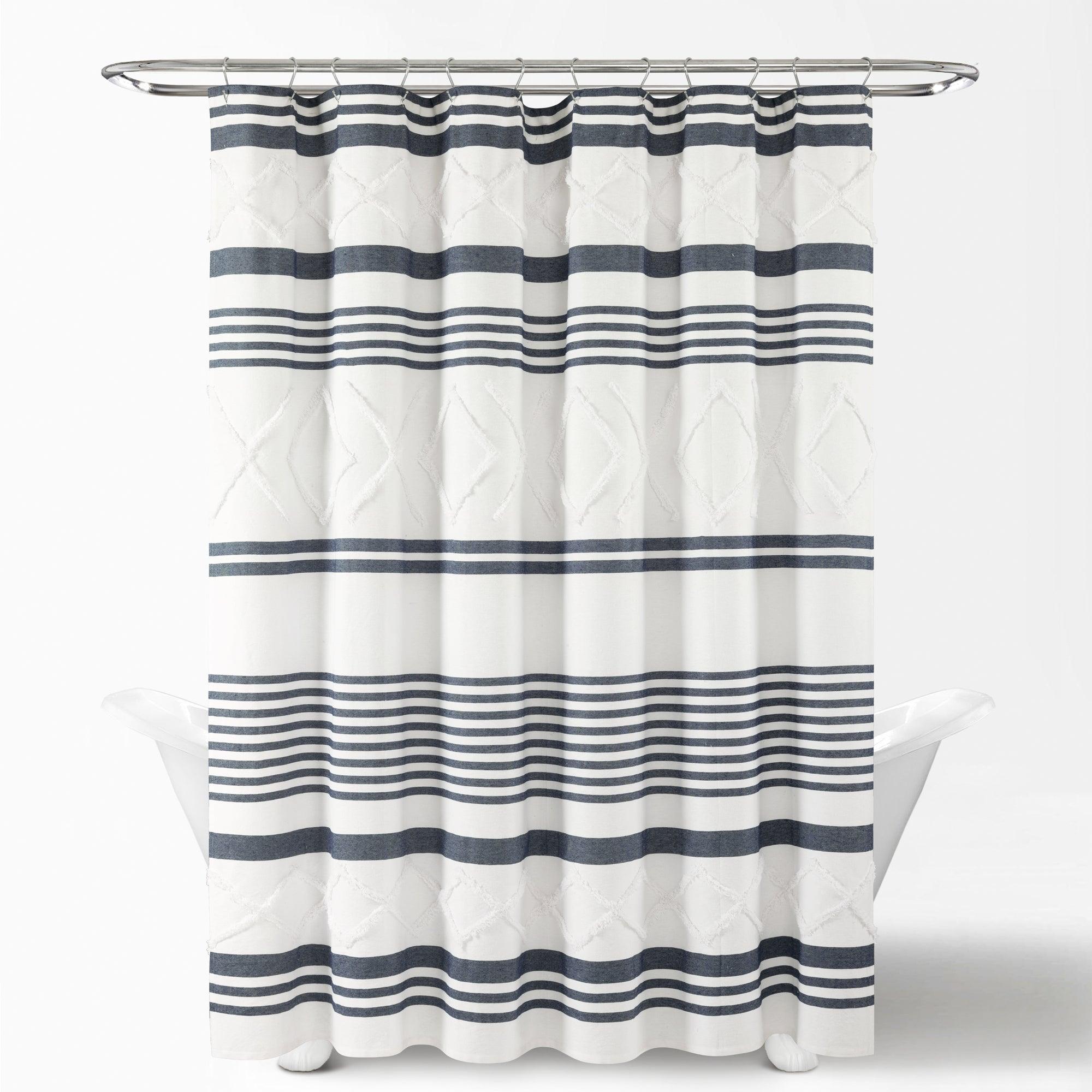 Urban Diamond Stripe Woven Tufted Recycled Cotton Shower Curtain