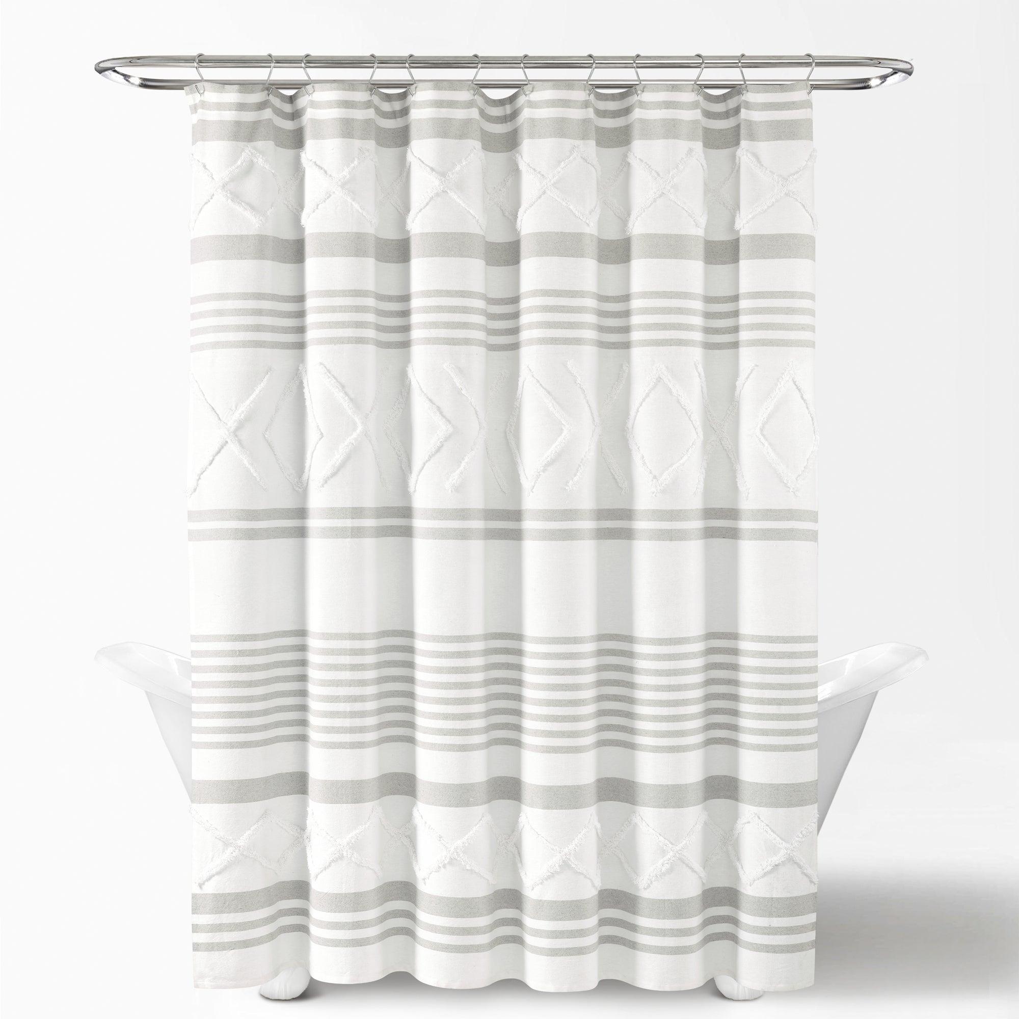 Urban Diamond Stripe Woven Tufted Recycled Cotton Shower Curtain