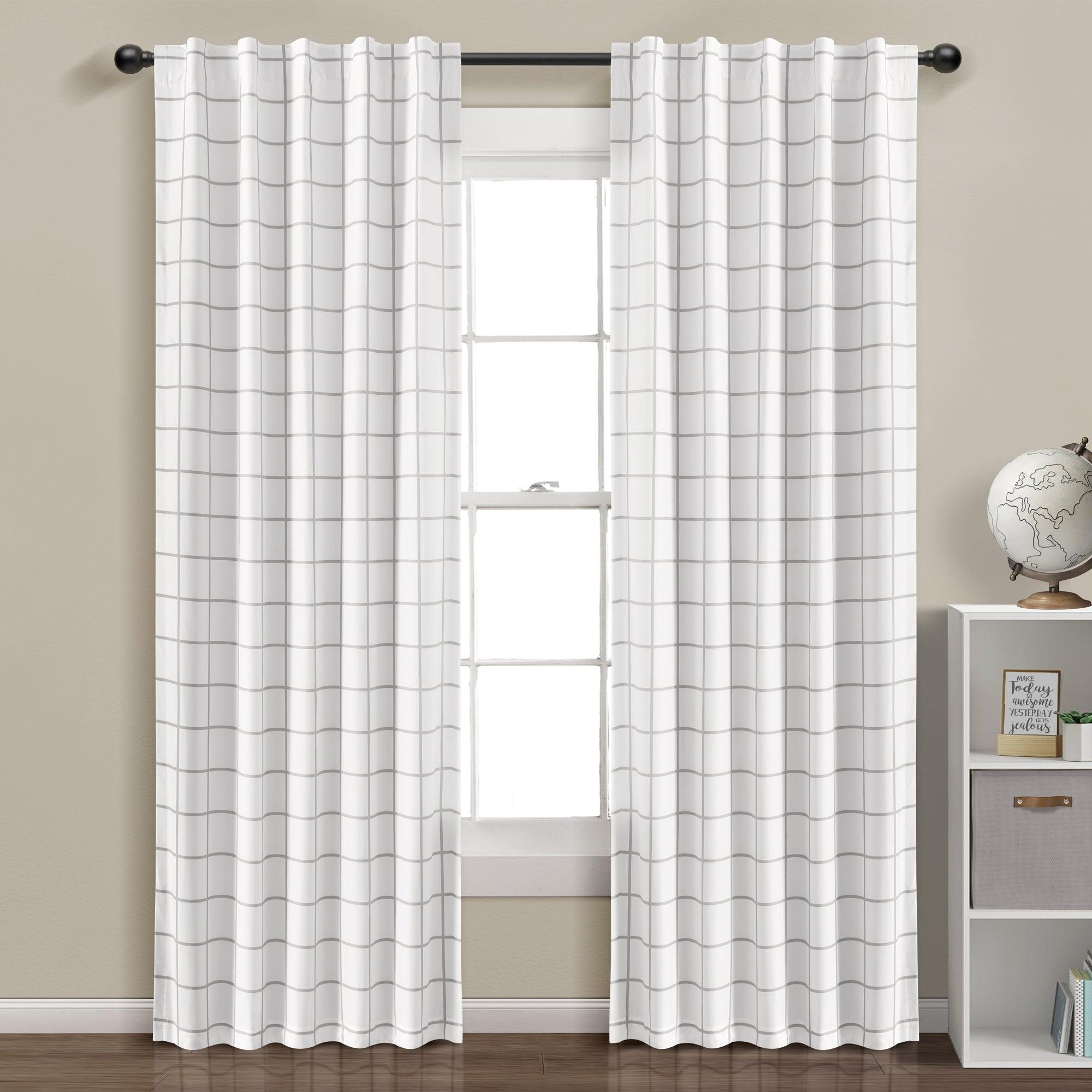 Urban Square Grid Blackout Window Curtain Panel Set