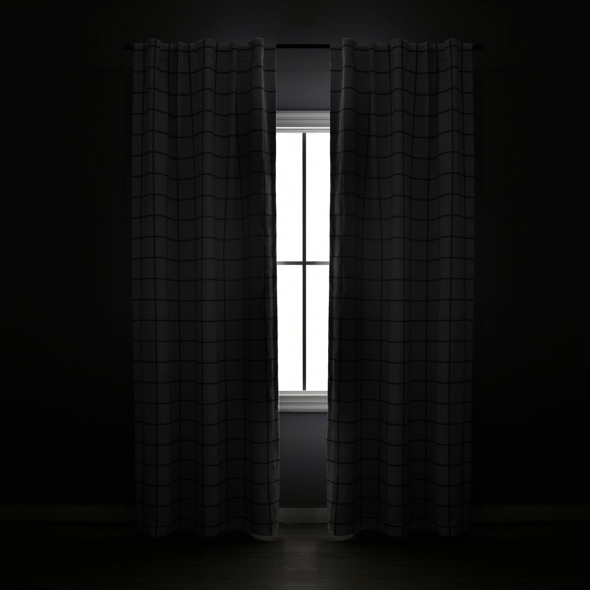 Urban Square Grid Blackout Window Curtain Panel Set