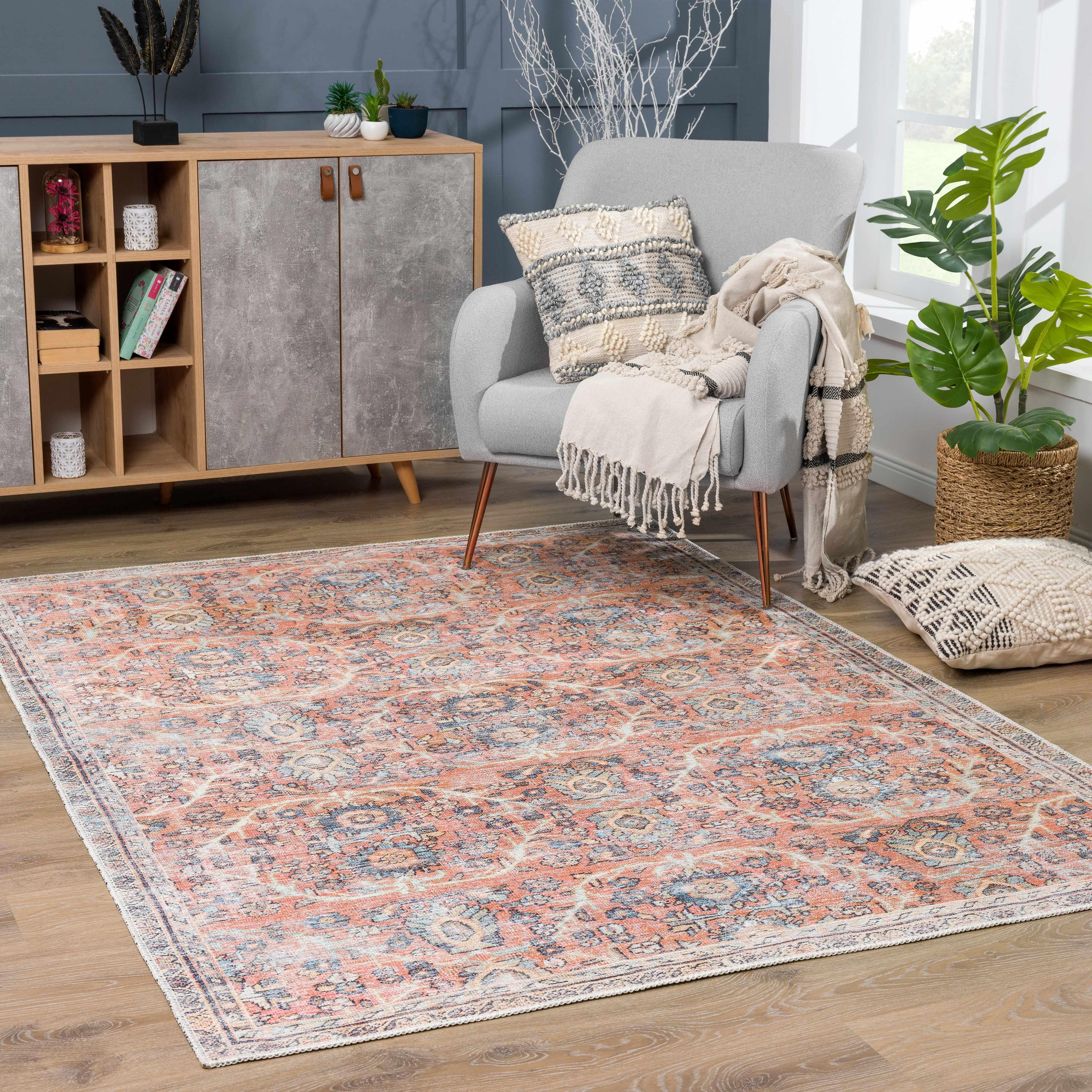 Urpi Rose & Blue Washable Area Rug