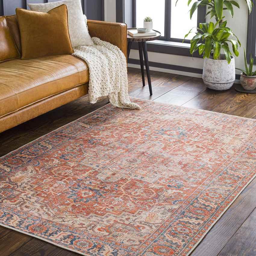 Vernon Hills Traditional Burnt Orange Washable Area Rug