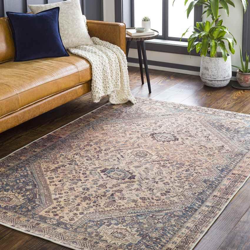 Villa Grove Traditional Tan Washable Area Rug