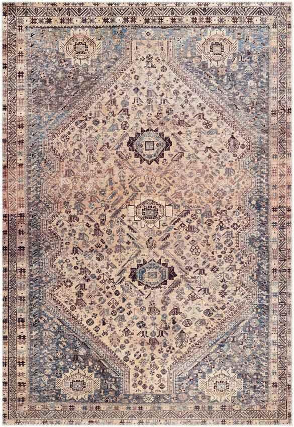 Villa Grove Traditional Tan Washable Area Rug