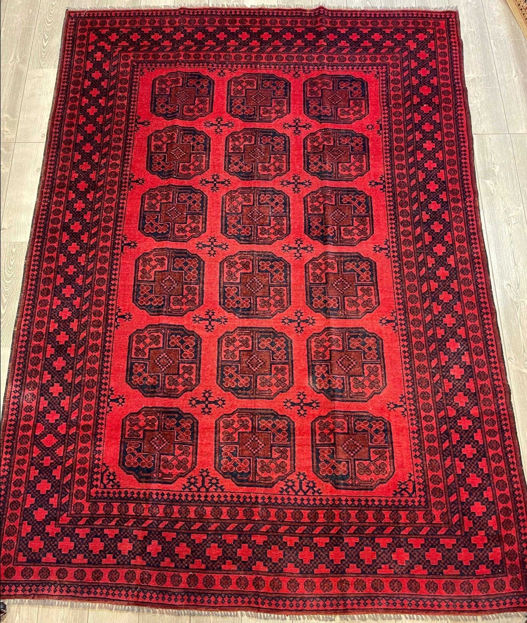 Vintage Afghani Area Rug I Turkoman Filpah (Elephant Foot) 7x10 Ft