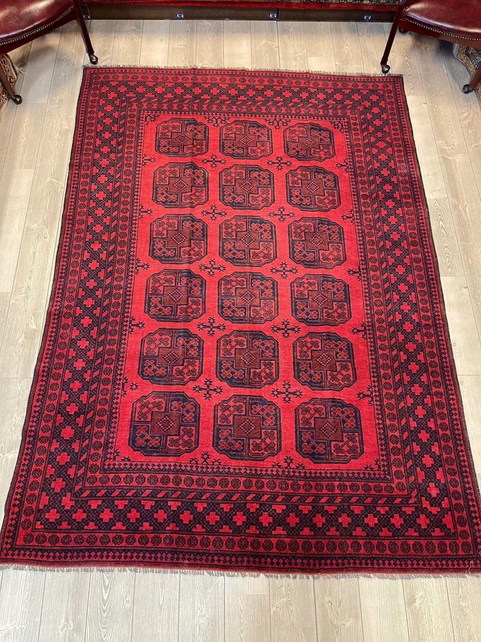 Vintage Afghani Area Rug I Turkoman Filpah (Elephant Foot) 7x10 Ft