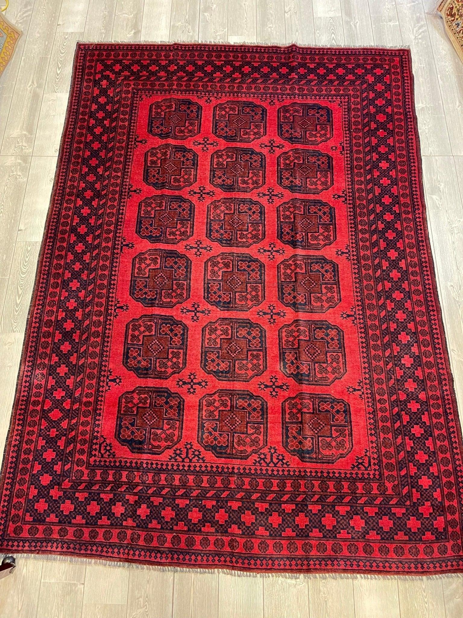 Vintage Afghani Area Rug I Turkoman Filpah (Elephant Foot) 7x10 Ft