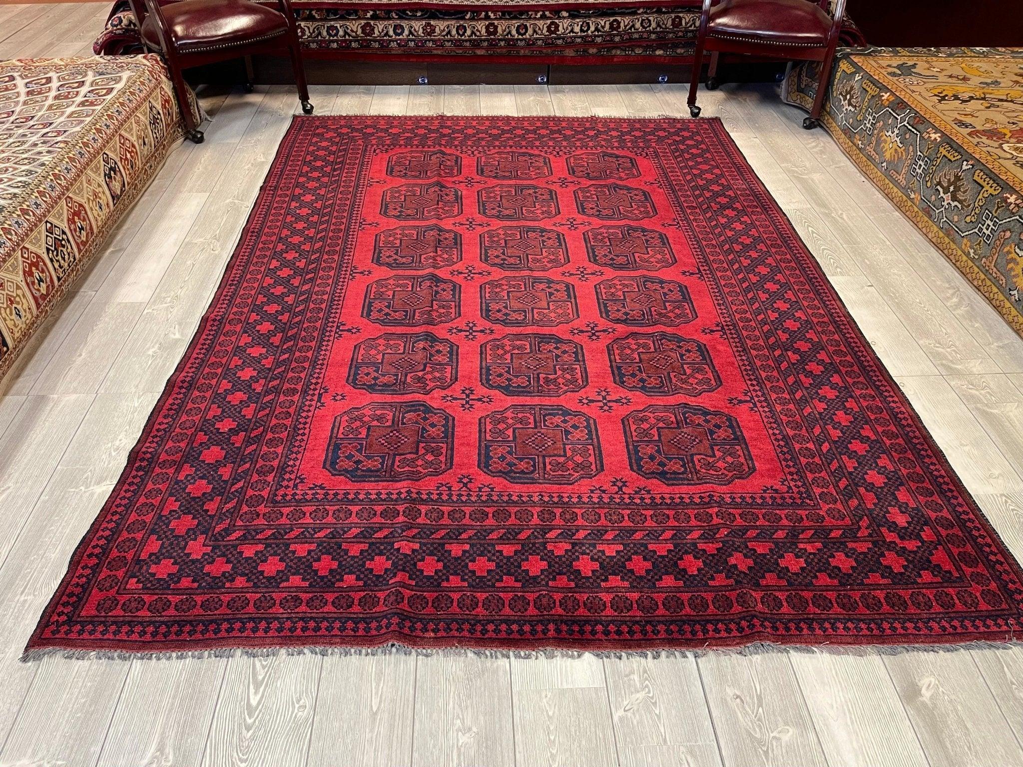 Vintage Afghani Area Rug I Turkoman Filpah (Elephant Foot) 7x10 Ft