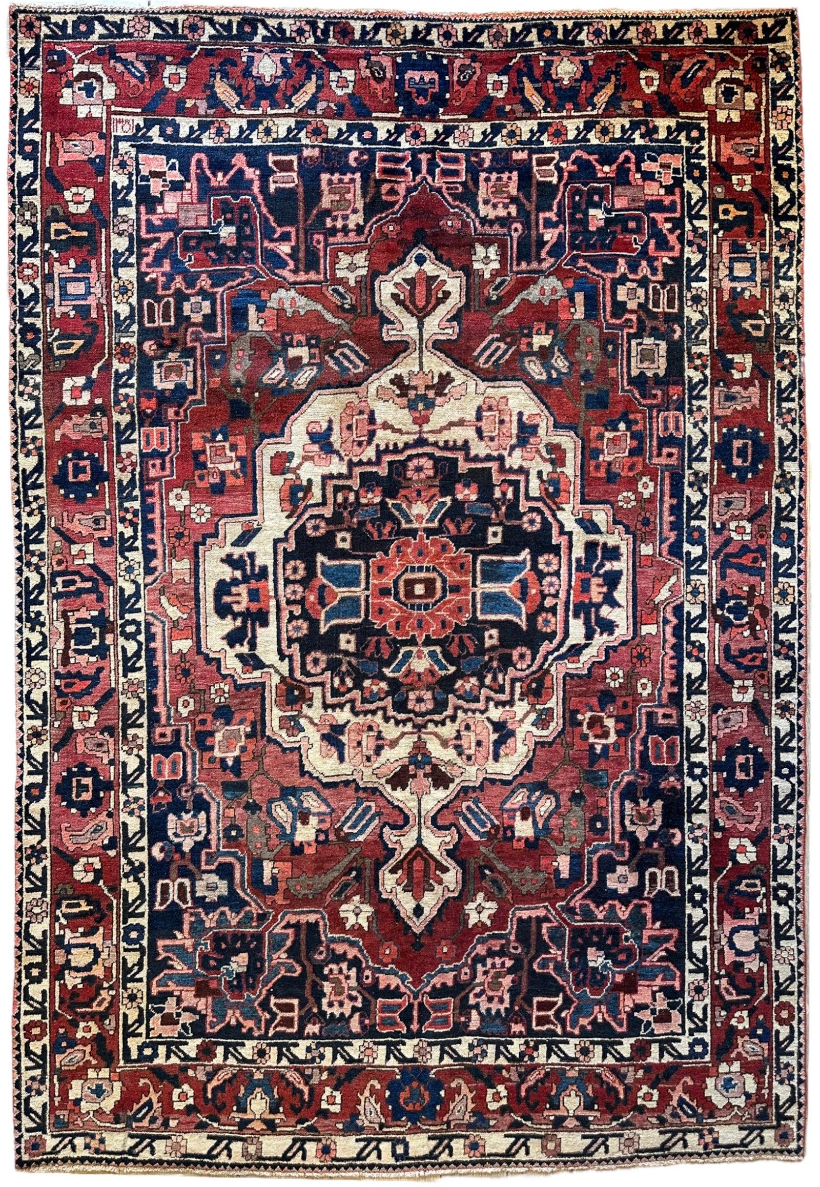 Vintage Hand-knotted Persian Bakhtiari Rug Circa 19240’s Wool 6’8” x 9’9”