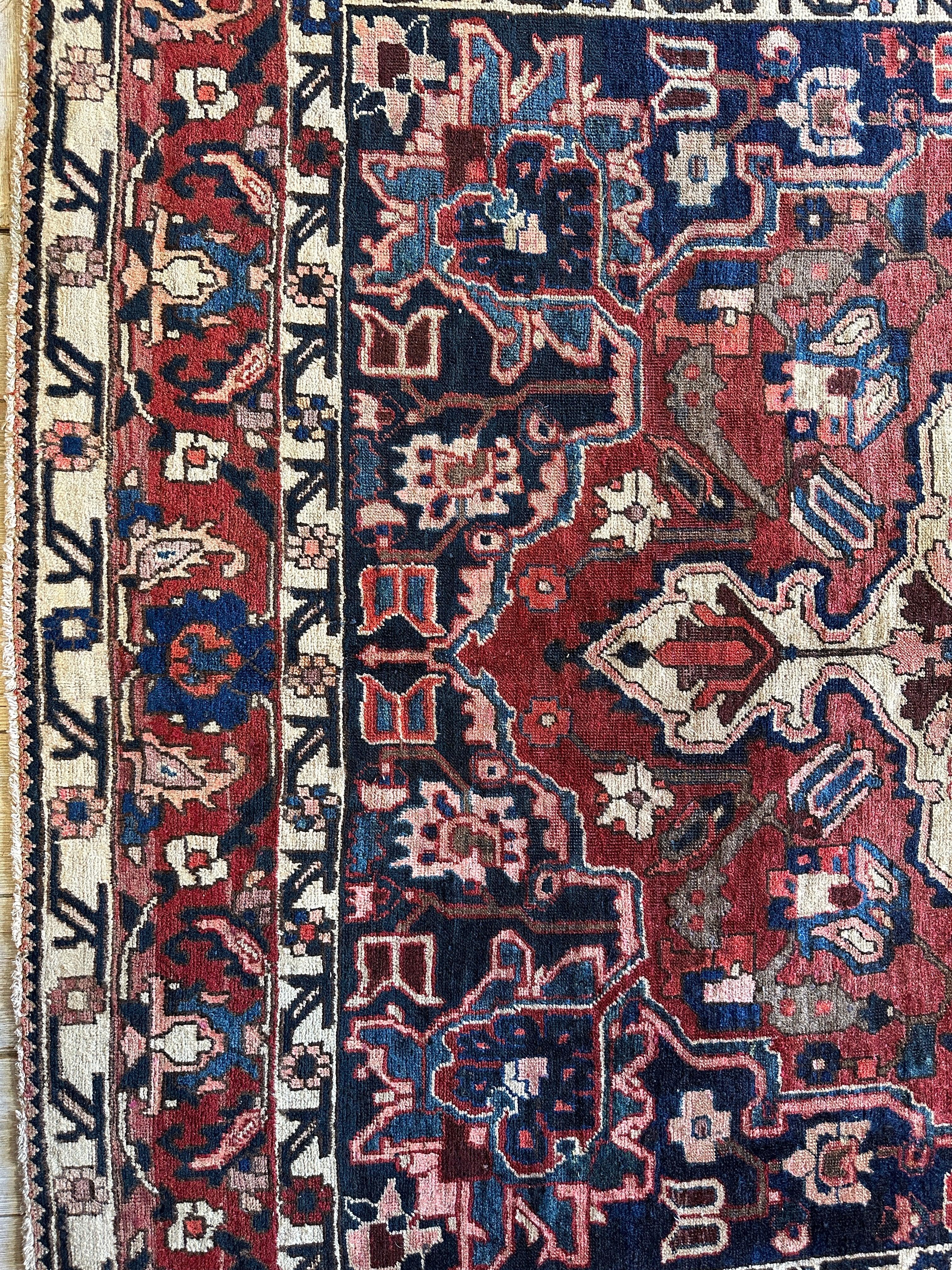 Vintage Hand-knotted Persian Bakhtiari Rug Circa 19240’s Wool 6’8” x 9’9”