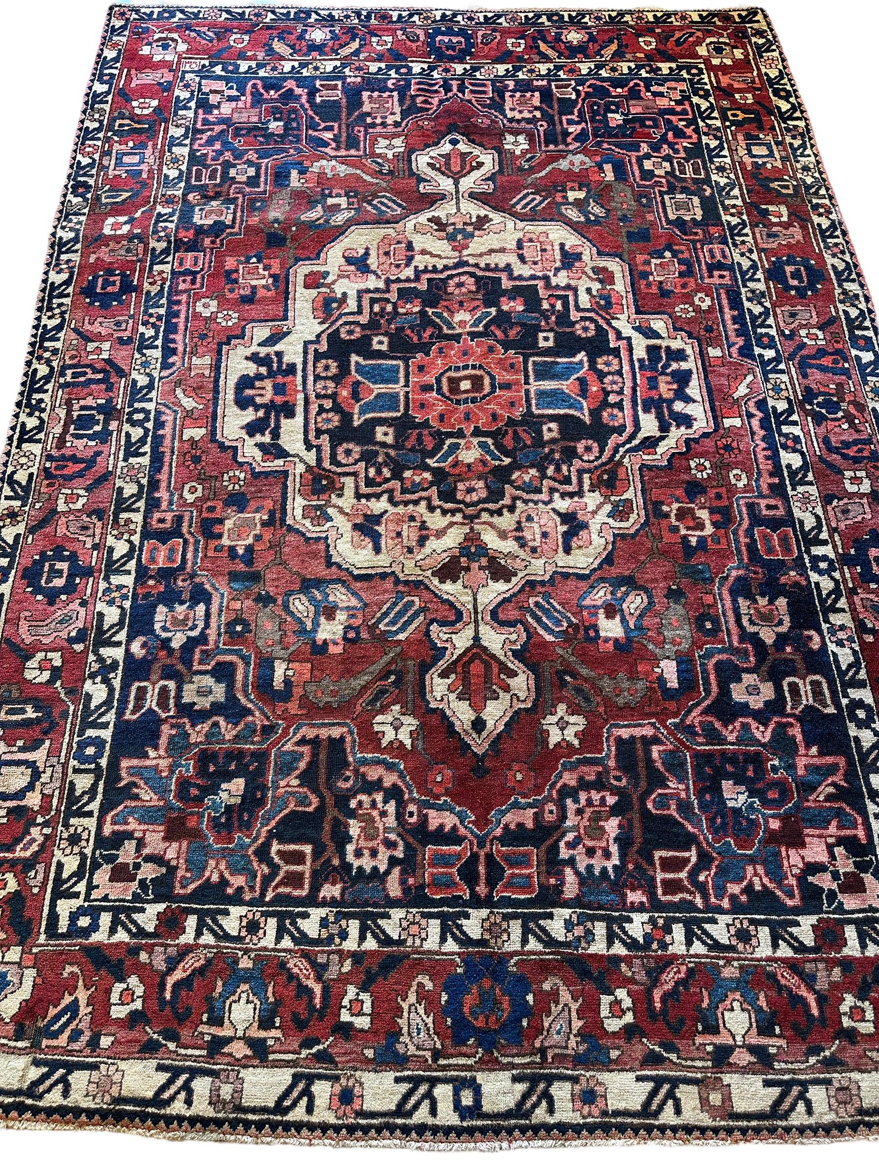 Vintage Hand-knotted Persian Bakhtiari Rug Circa 19240’s Wool 6’8” x 9’9”