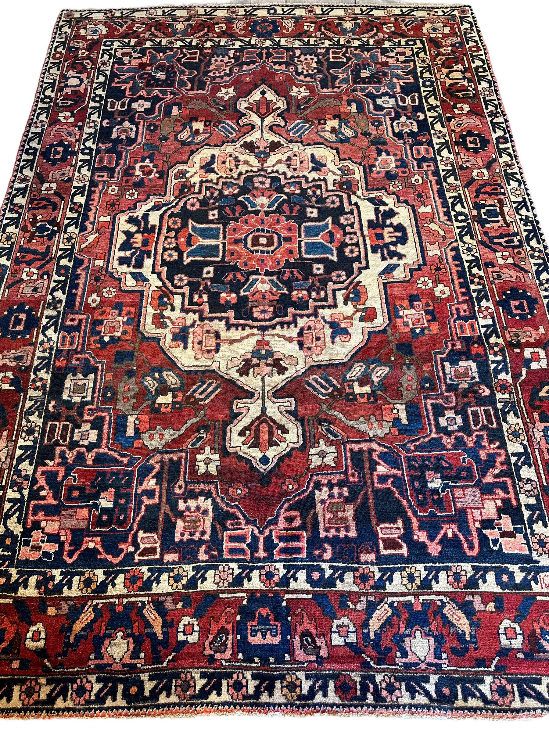 Vintage Hand-knotted Persian Bakhtiari Rug Circa 19240’s Wool 6’8” x 9’9”