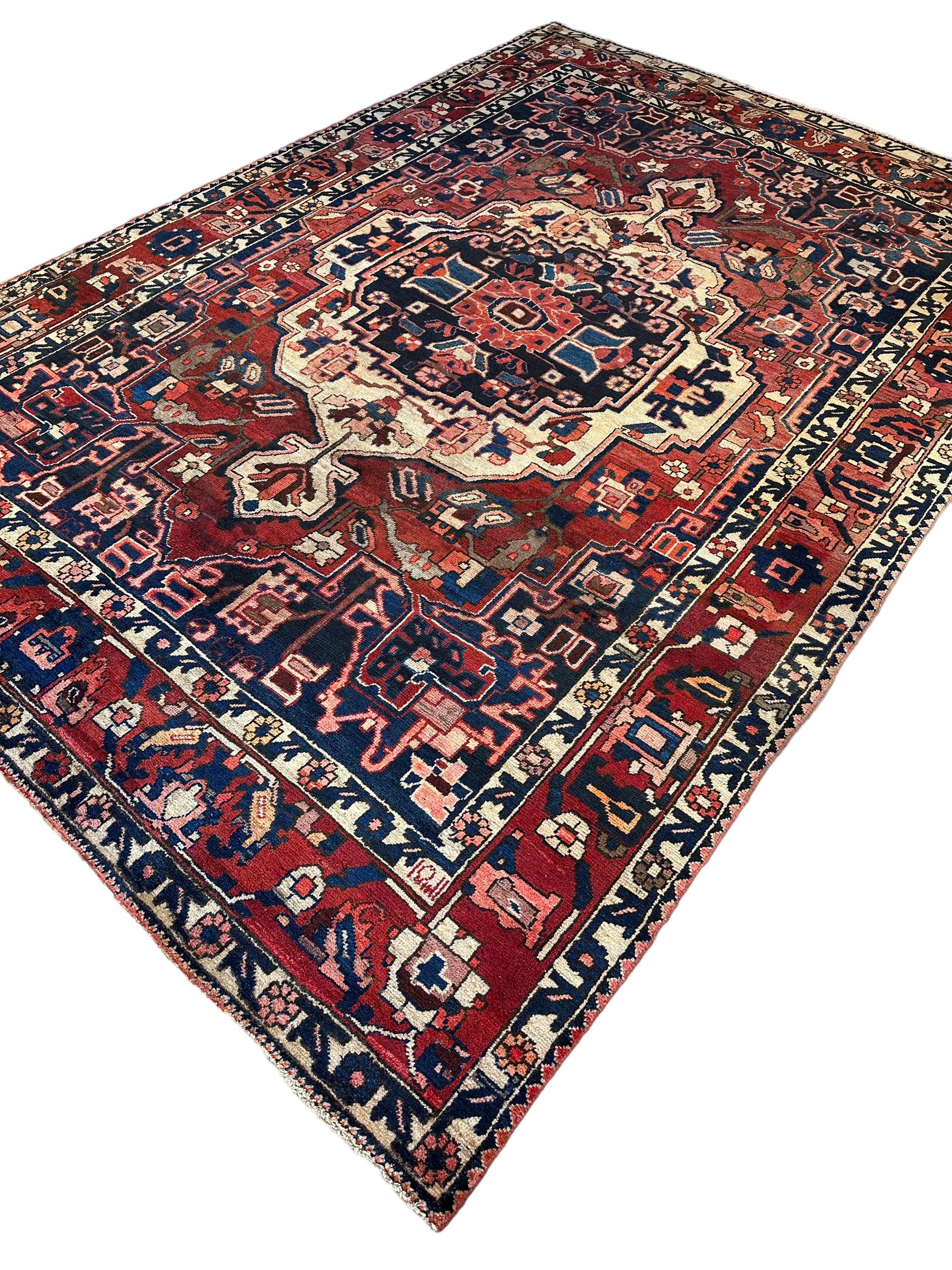 Vintage Hand-knotted Persian Bakhtiari Rug Circa 19240’s Wool 6’8” x 9’9”