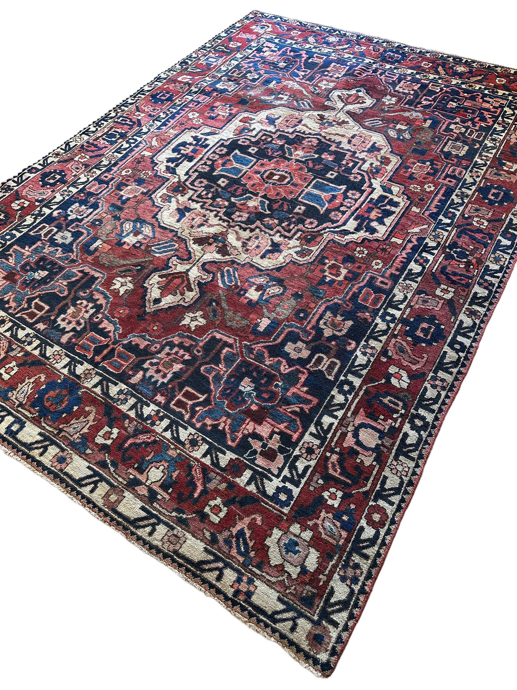 Vintage Hand-knotted Persian Bakhtiari Rug Circa 19240’s Wool 6’8” x 9’9”