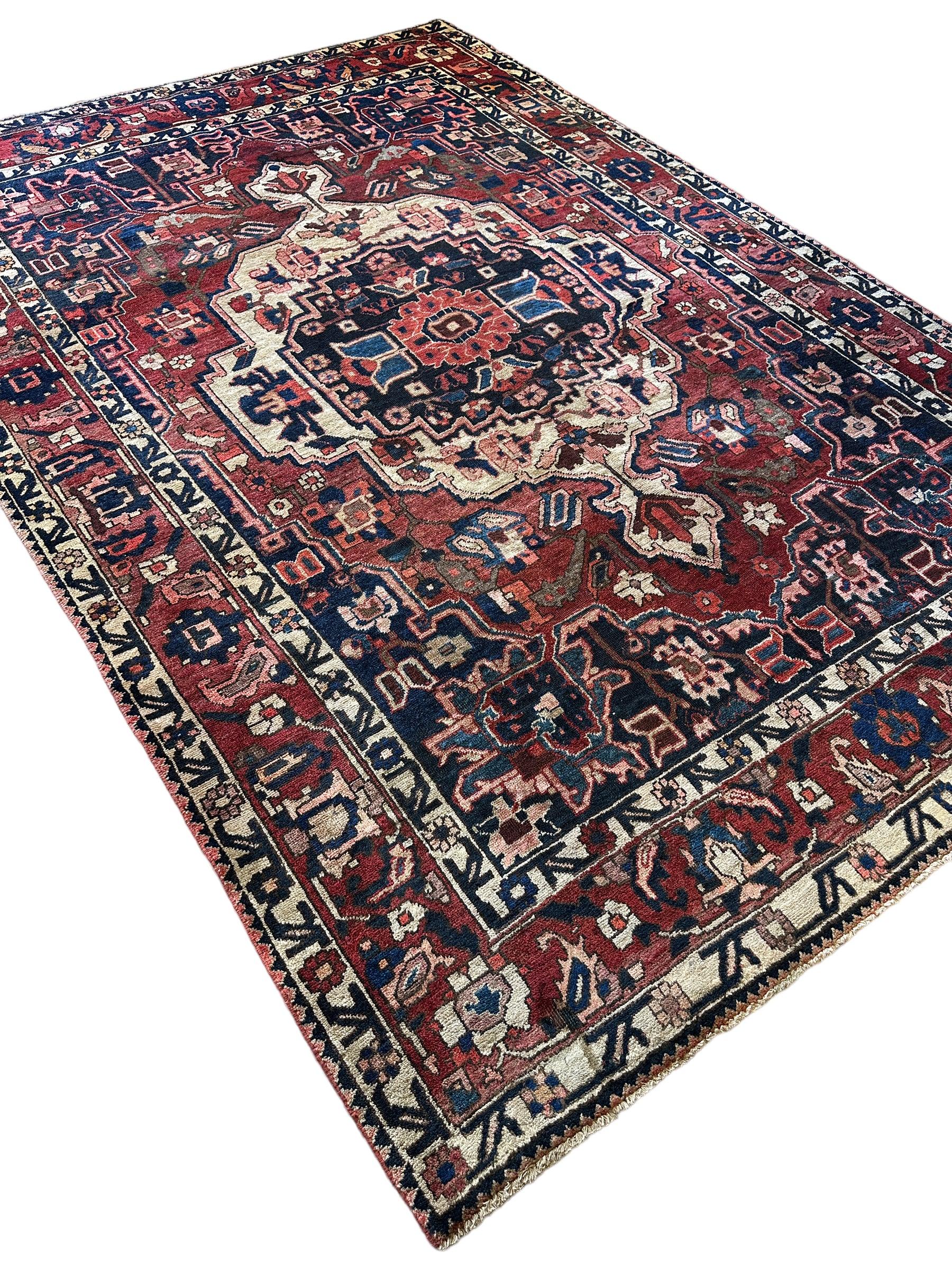 Vintage Hand-knotted Persian Bakhtiari Rug Circa 19240’s Wool 6’8” x 9’9”