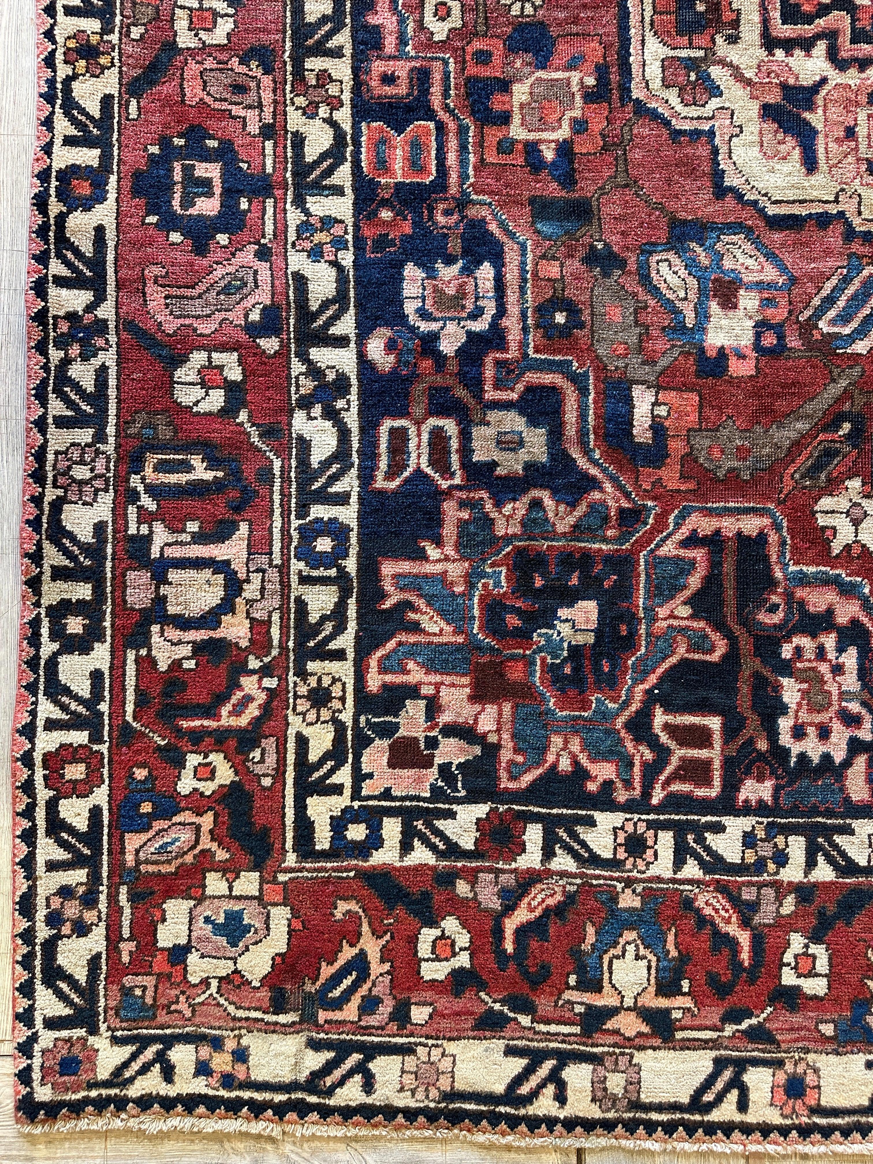 Vintage Hand-knotted Persian Bakhtiari Rug Circa 19240’s Wool 6’8” x 9’9”