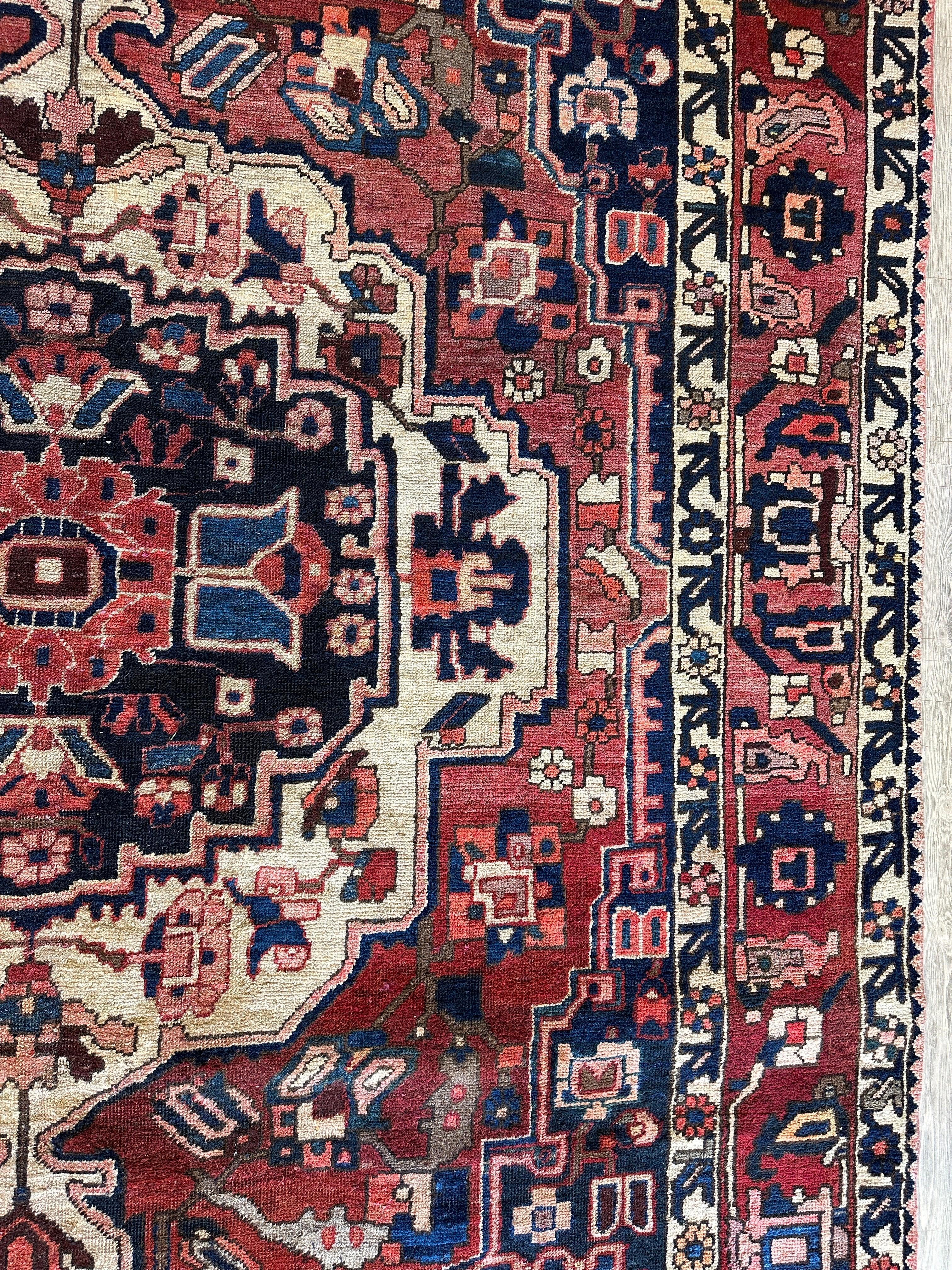 Vintage Hand-knotted Persian Bakhtiari Rug Circa 19240’s Wool 6’8” x 9’9”