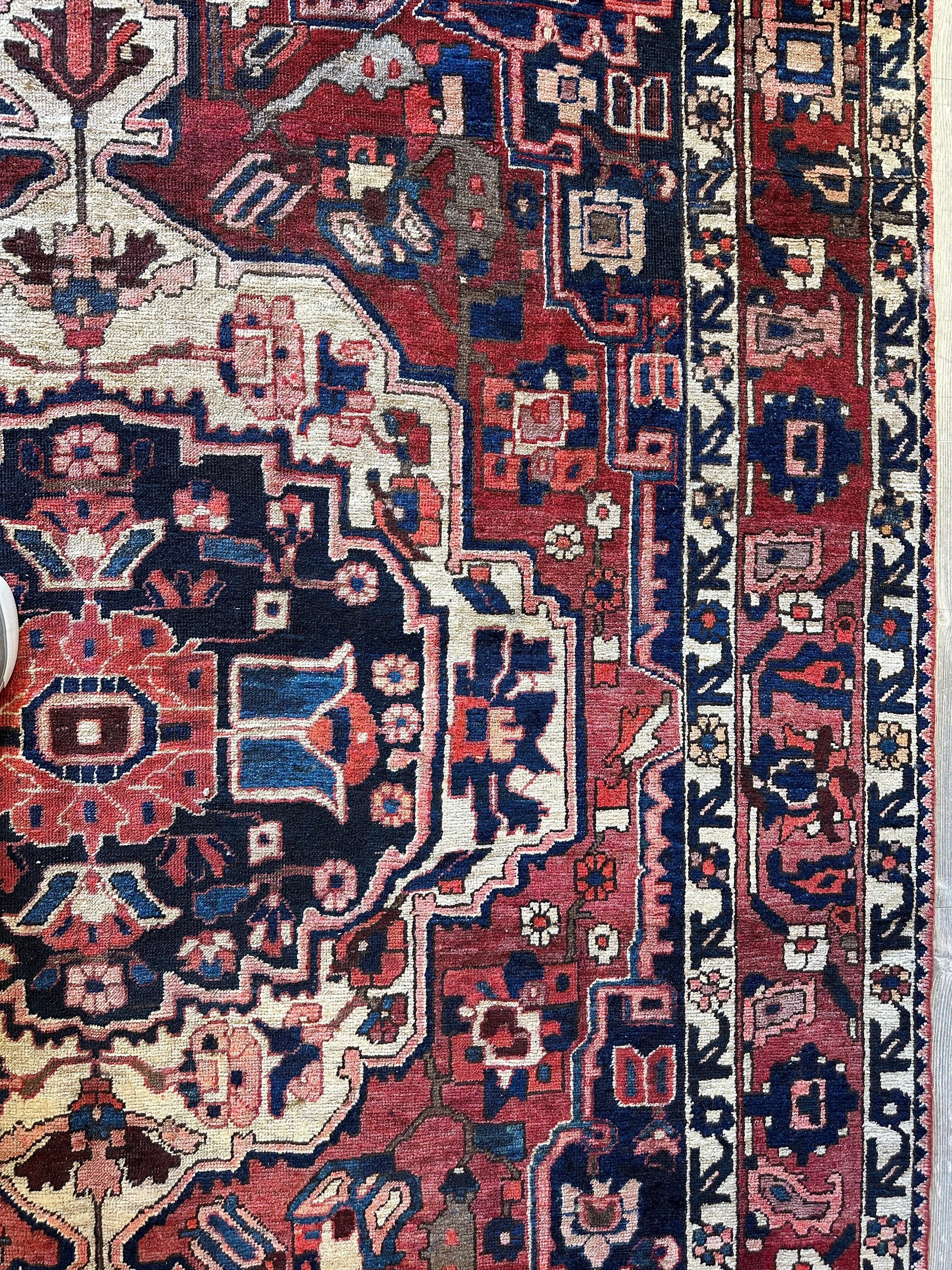 Vintage Hand-knotted Persian Bakhtiari Rug Circa 19240’s Wool 6’8” x 9’9”