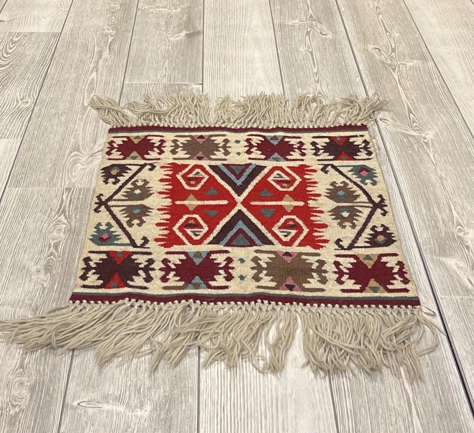 Vintage Navajo Like Bulgarian Wool Kilim Display Rug 1'8''x1'7''