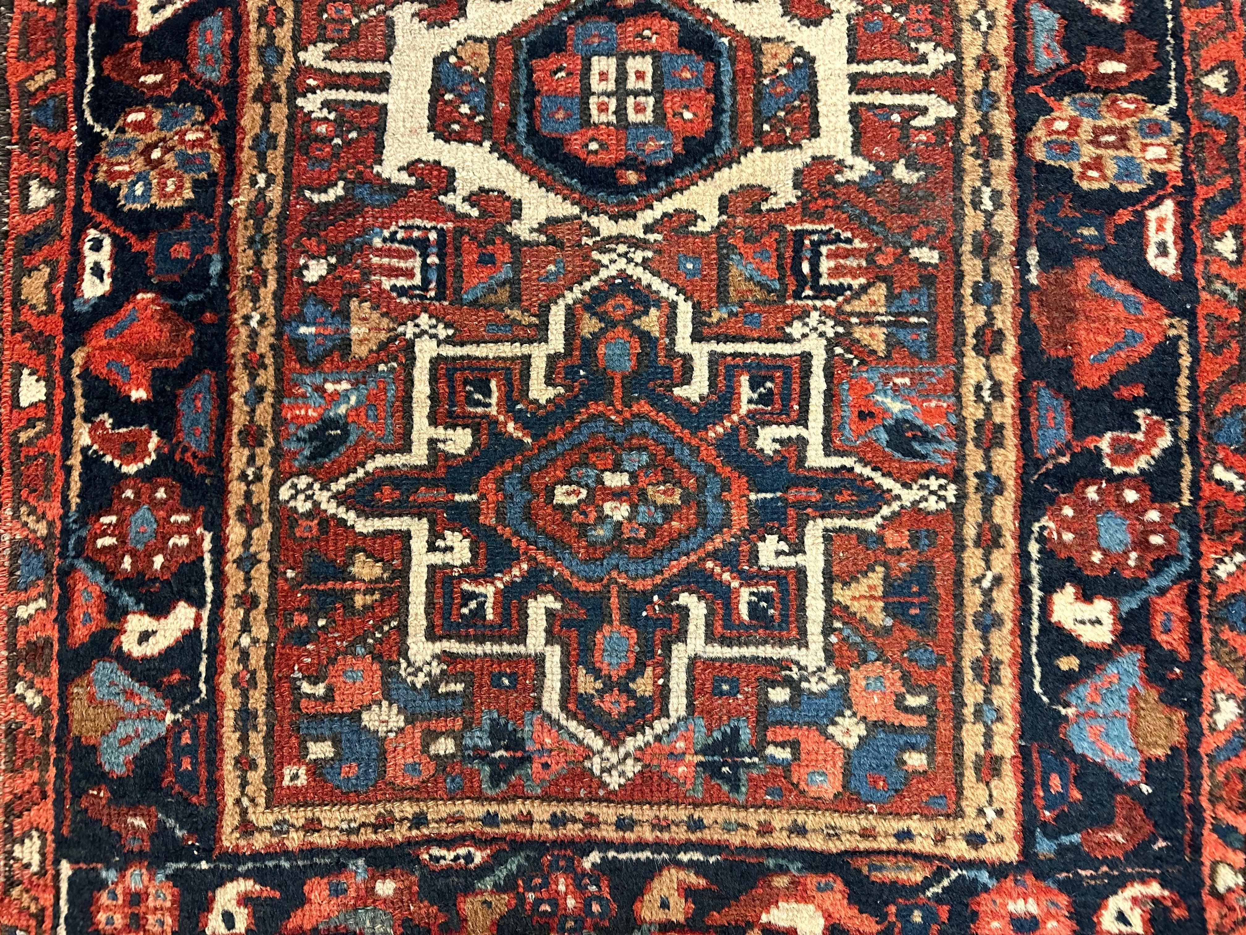 Vintage Persian Karaja Heriz Runner 24”x33”