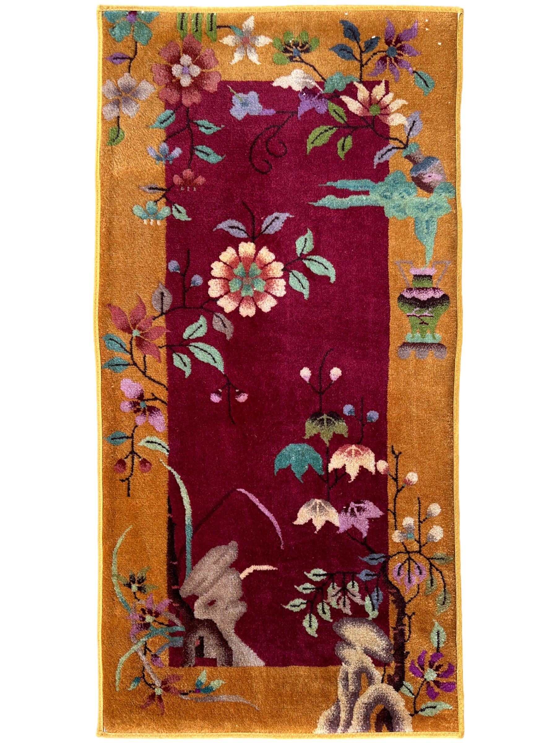 Vintage Small Art Deco Chinese Rug 22” x 47”