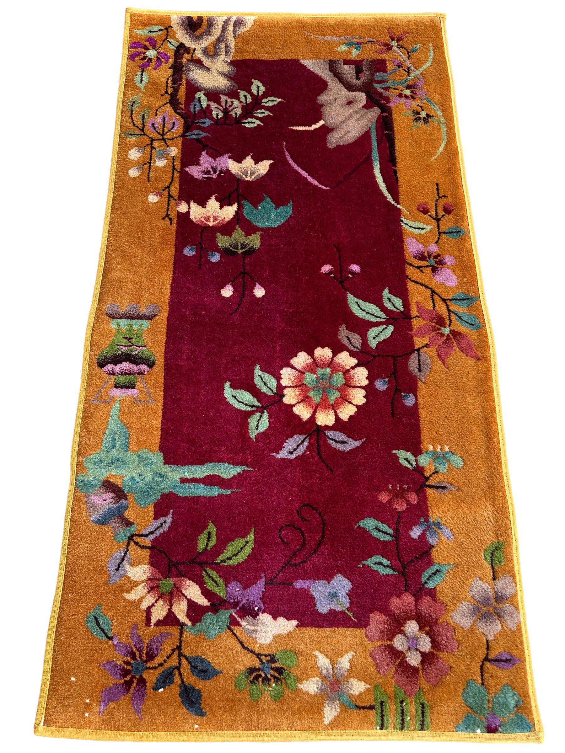 Vintage Small Art Deco Chinese Rug 22” x 47”