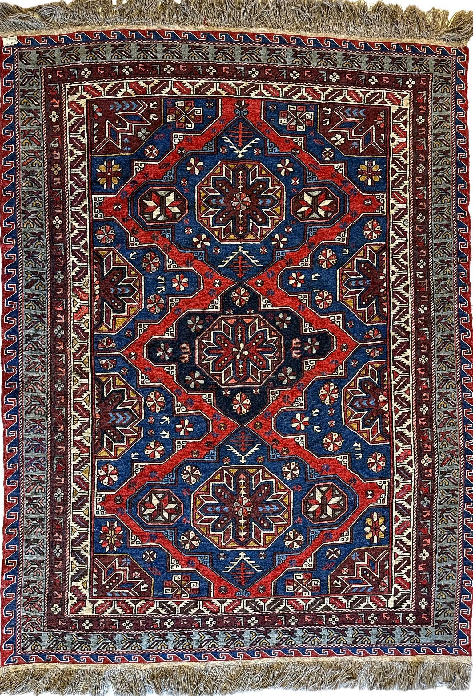 Vintage Tribal Lezgi Daghestan Soumak Rug 8' x 6' ft