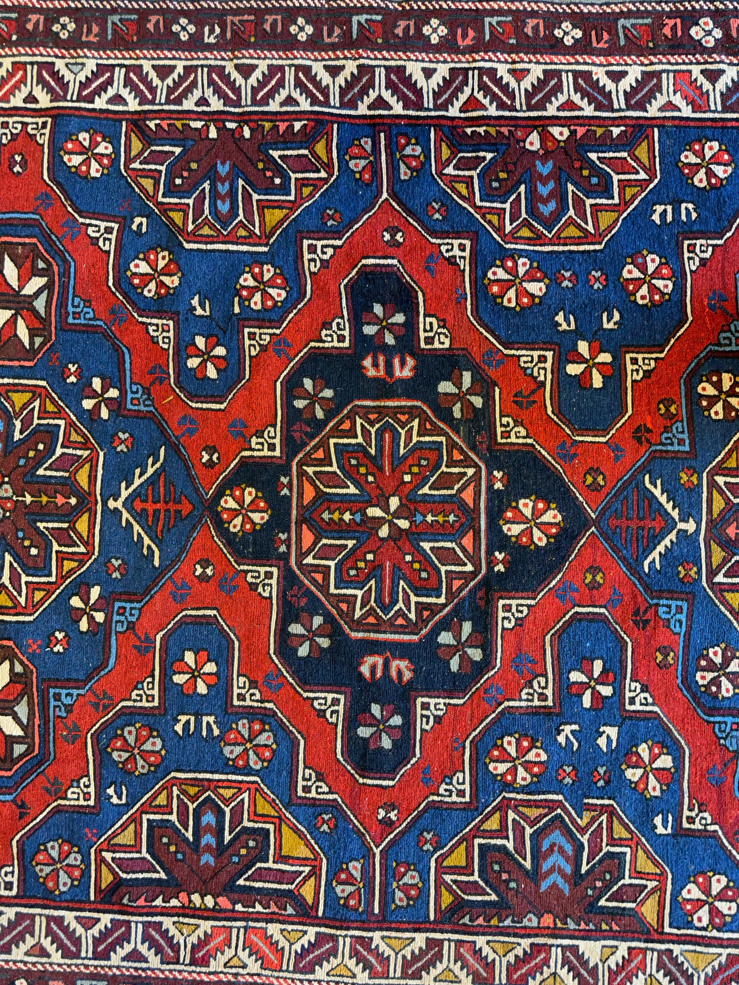 Vintage Tribal Lezgi Daghestan Soumak Rug 8' x 6' ft