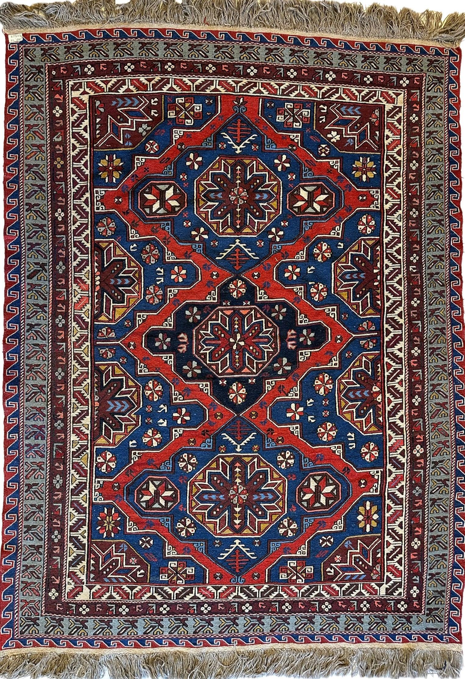 Vintage Tribal Lezgi Daghestan Soumak Rug 8' x 6' ft