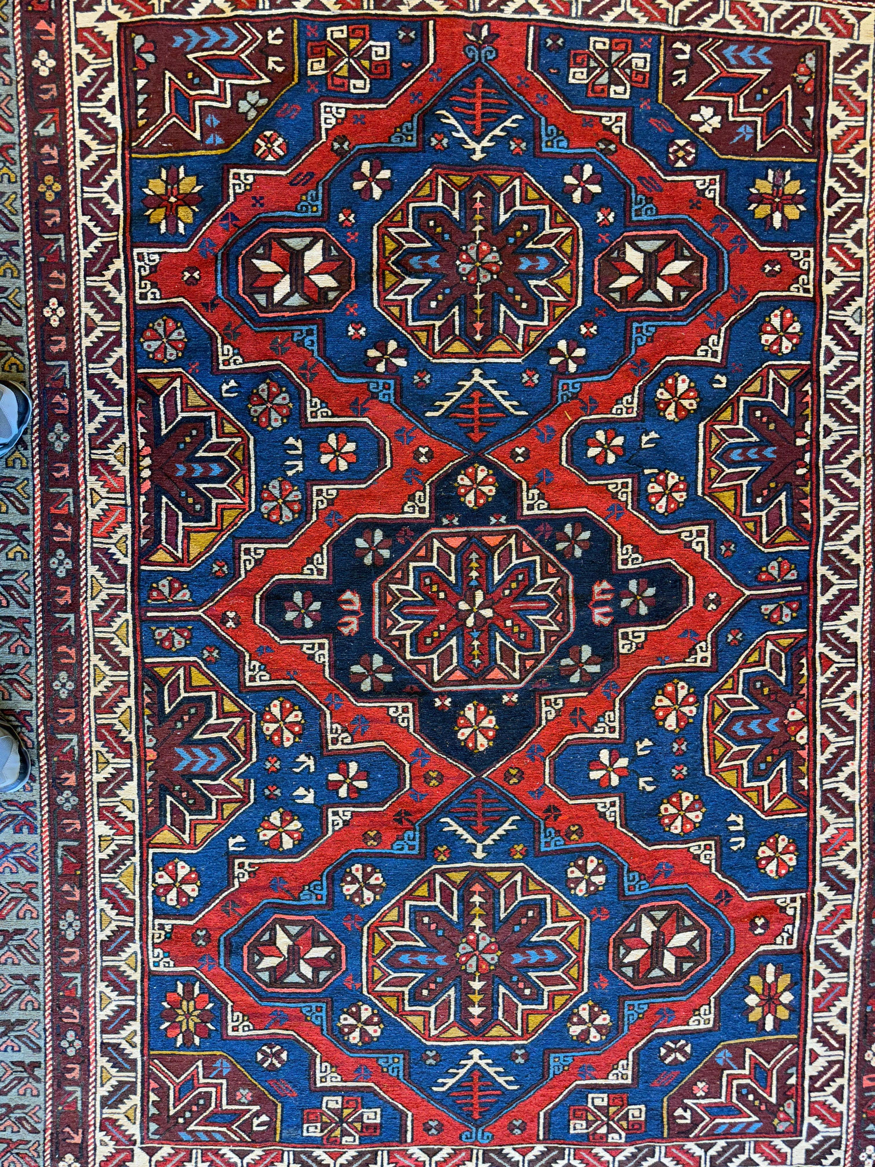 Vintage Tribal Lezgi Daghestan Soumak Rug 8' x 6' ft