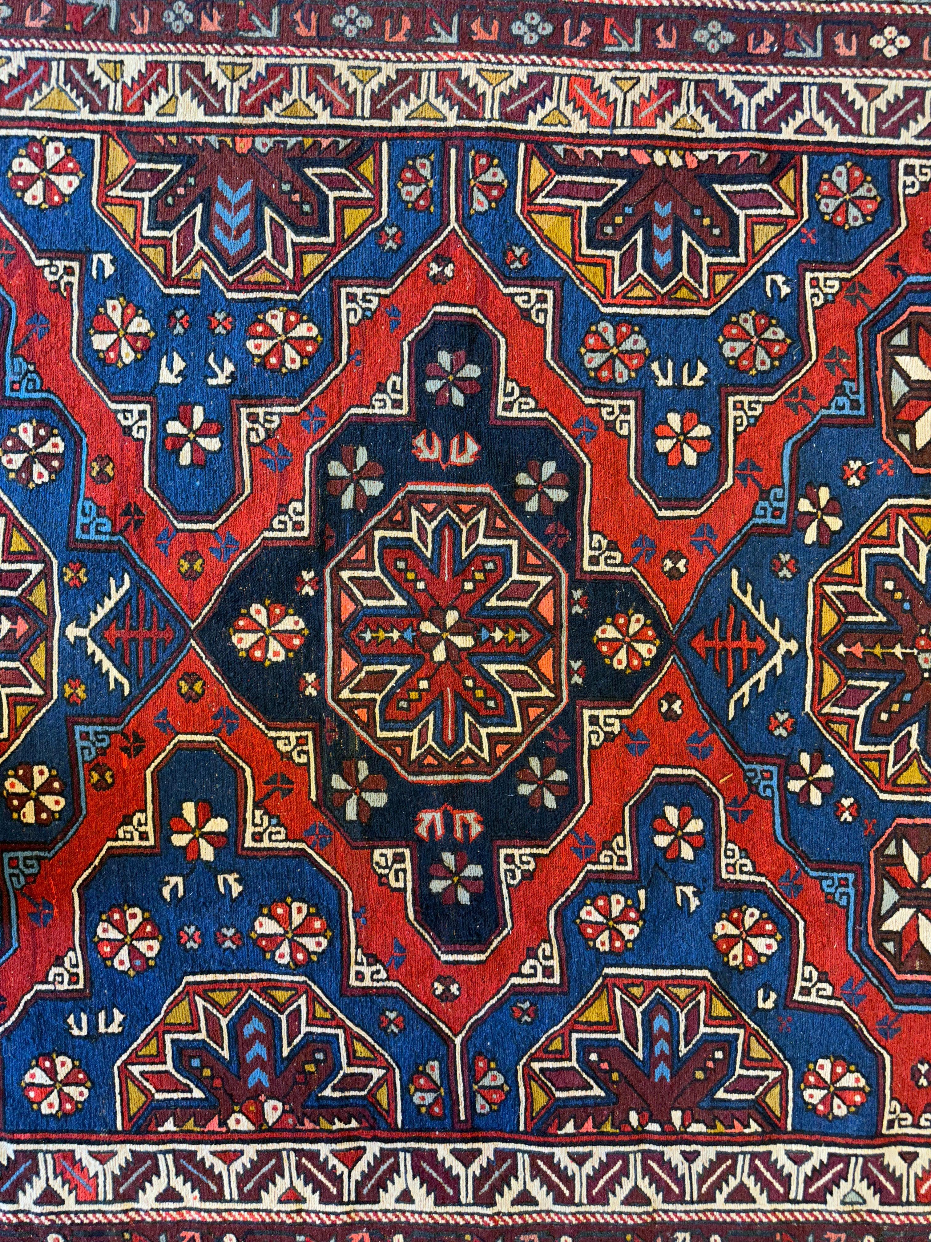 Vintage Tribal Lezgi Daghestan Soumak Rug 8' x 6' ft